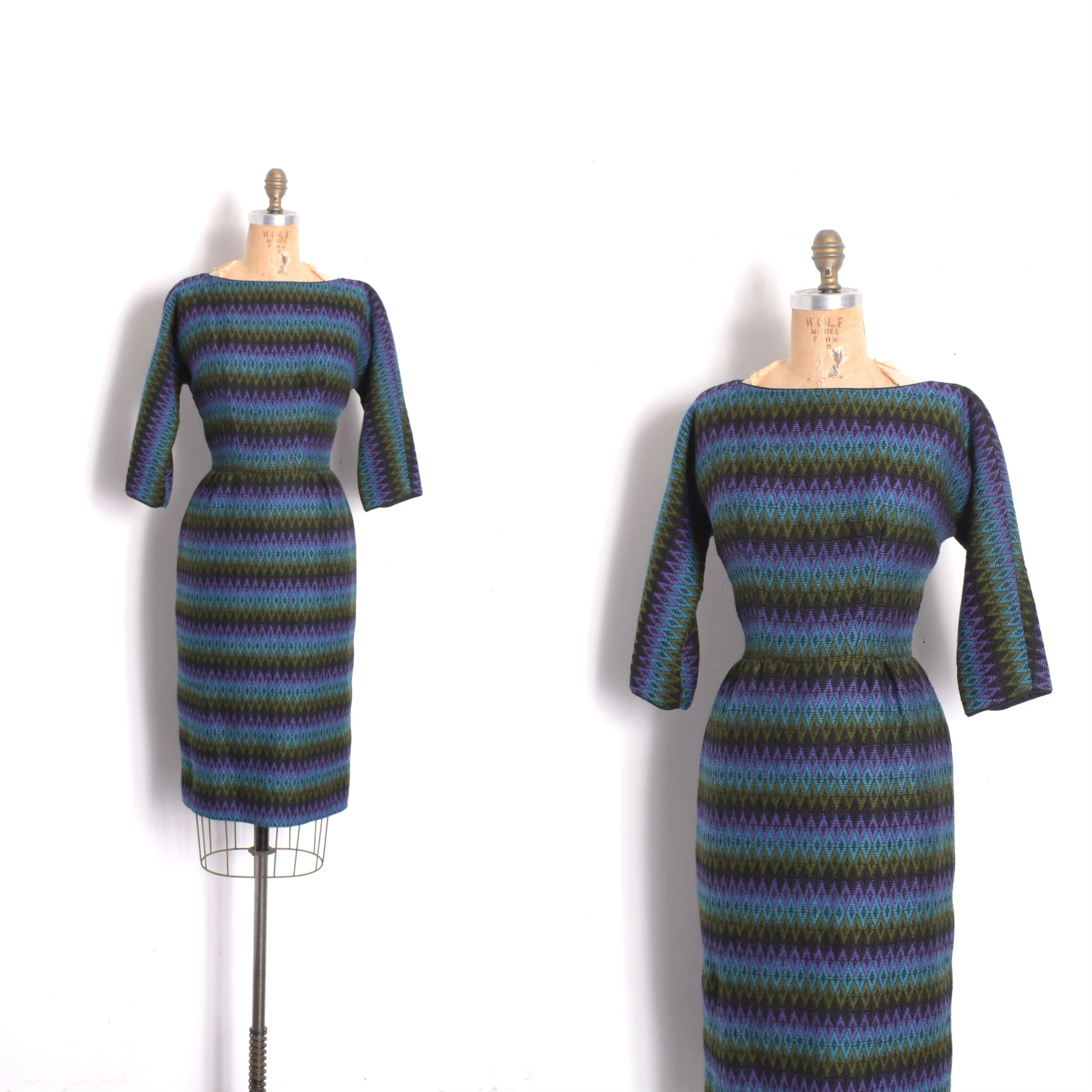 1950s Chevron Stripe Wool Dress-small