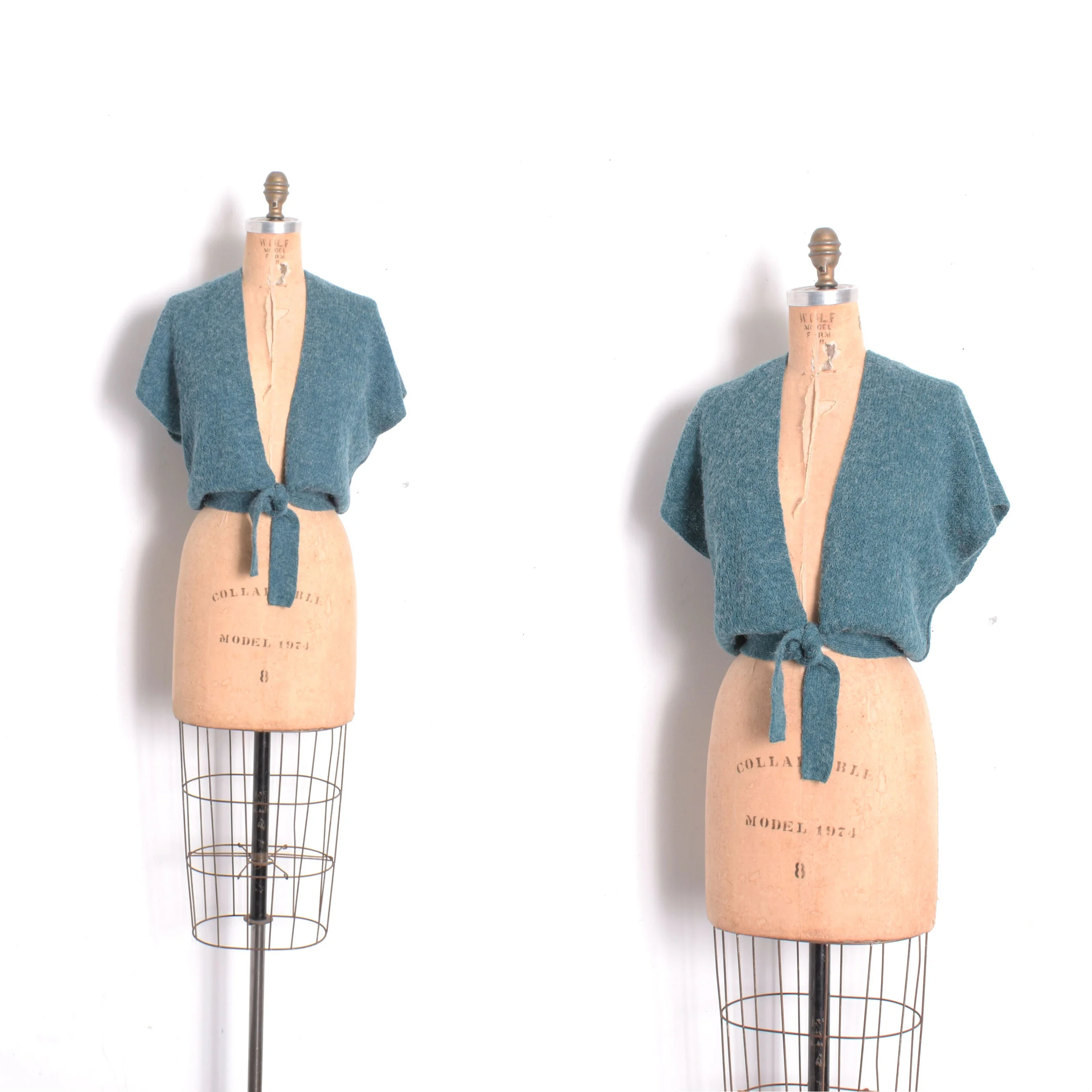 1970s Teal Tie Front Sweater-S/M/L