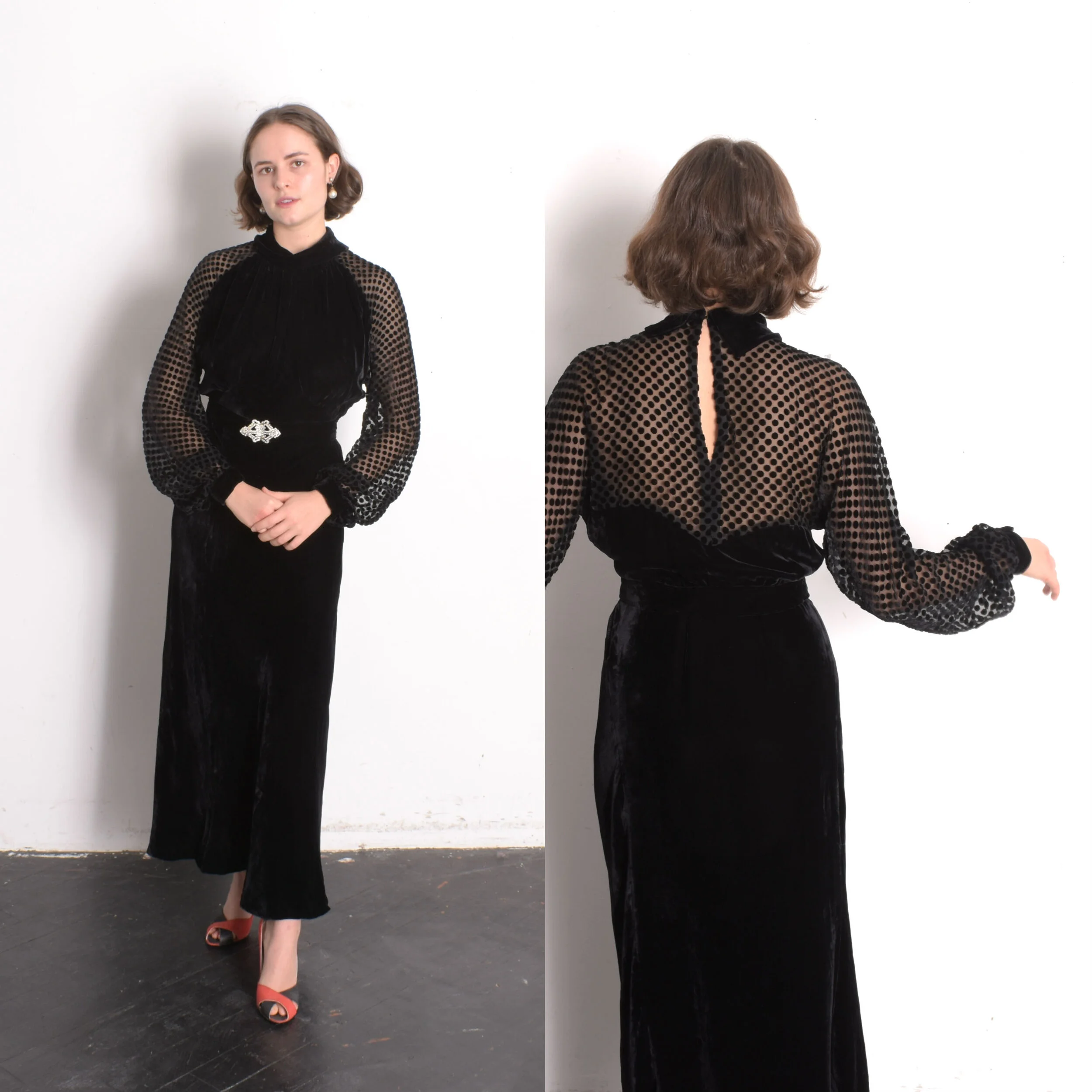 1930s Silk Velvet Devore Gown-S/M