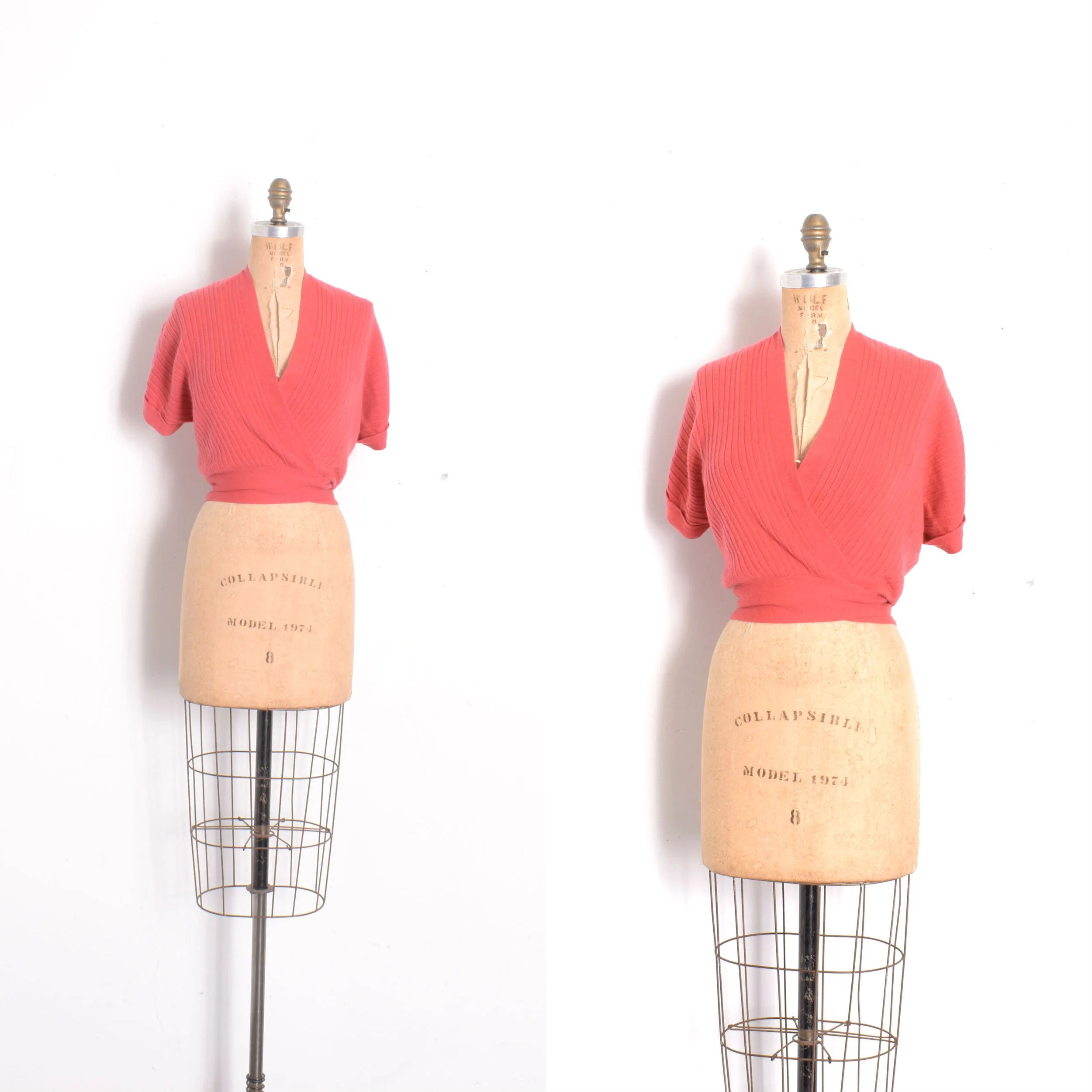 1950s Coral Cashmere Wrap Sweater-medium