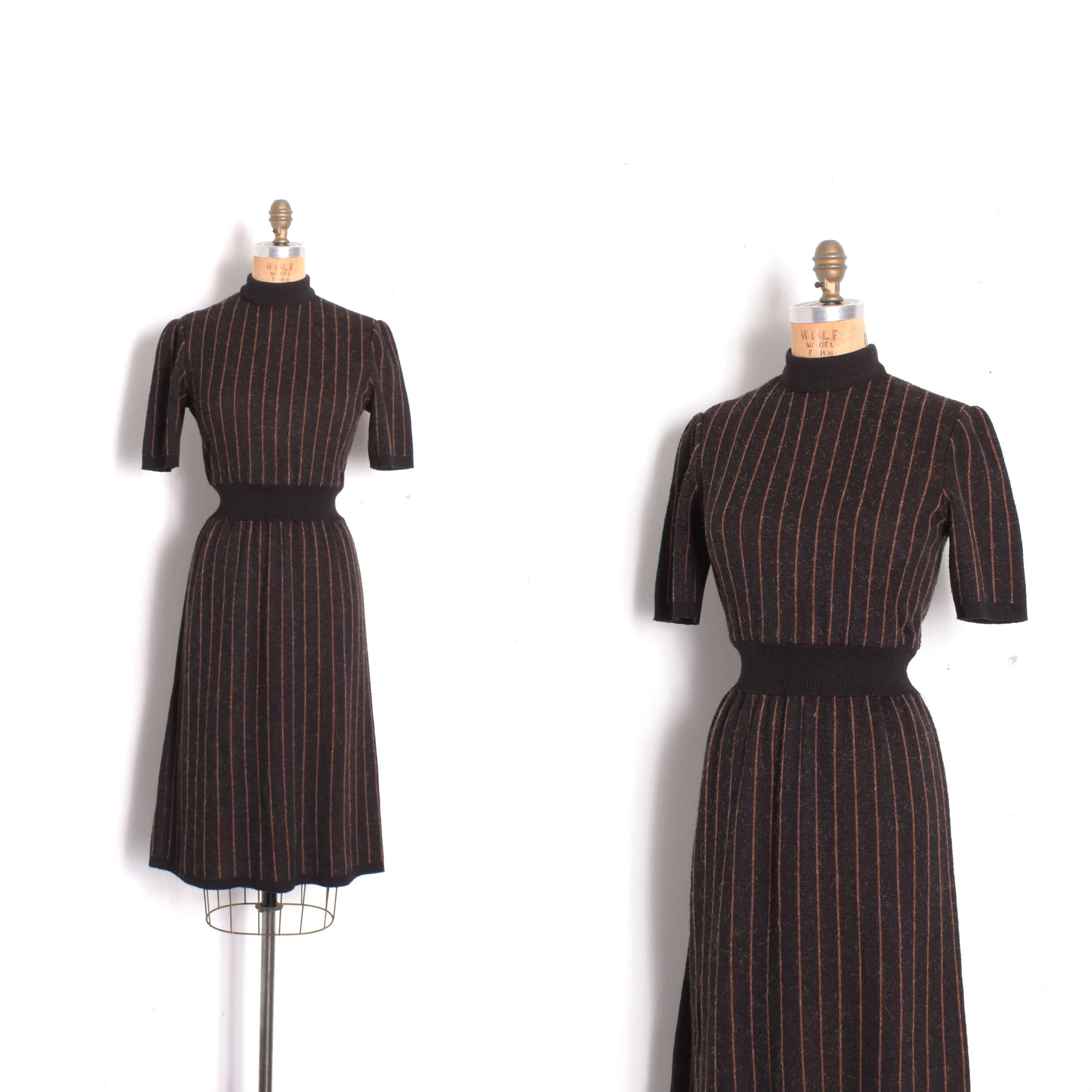1970s Striped Mock Neck Sweater Dress-S/M — La Poubelle Vintage