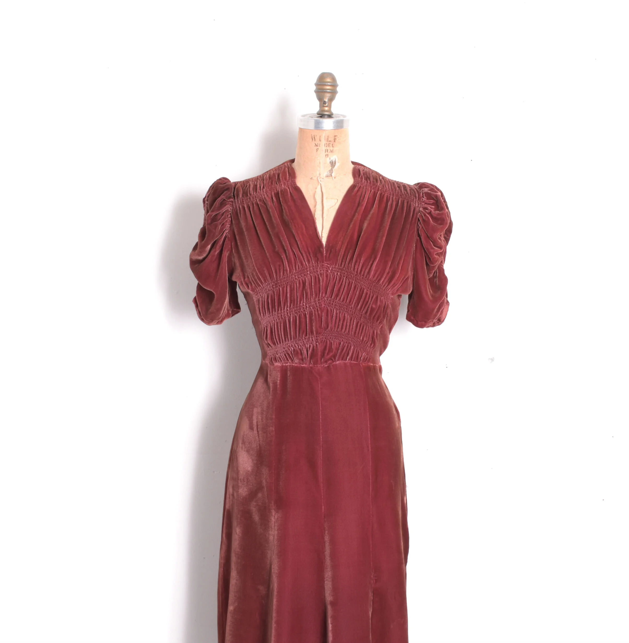 1930s Silk Velvet Puff Sleeve Dress-XS/S La Poubelle Vintage 1930s Silk Velvet Puff Sleeve Dress-XS/S La Poubelle Vintage