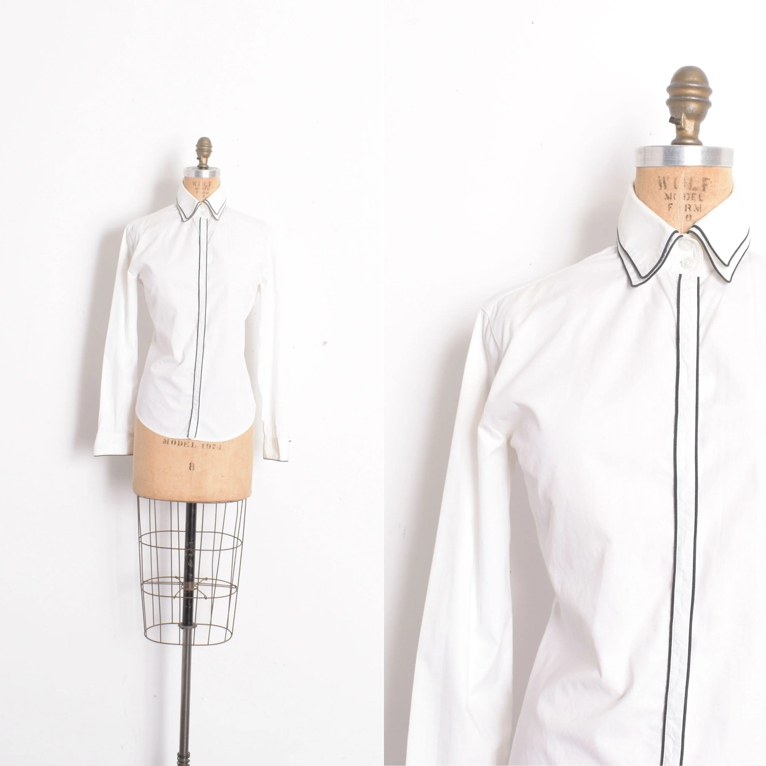 1980s French Double Collar Blouse-small
