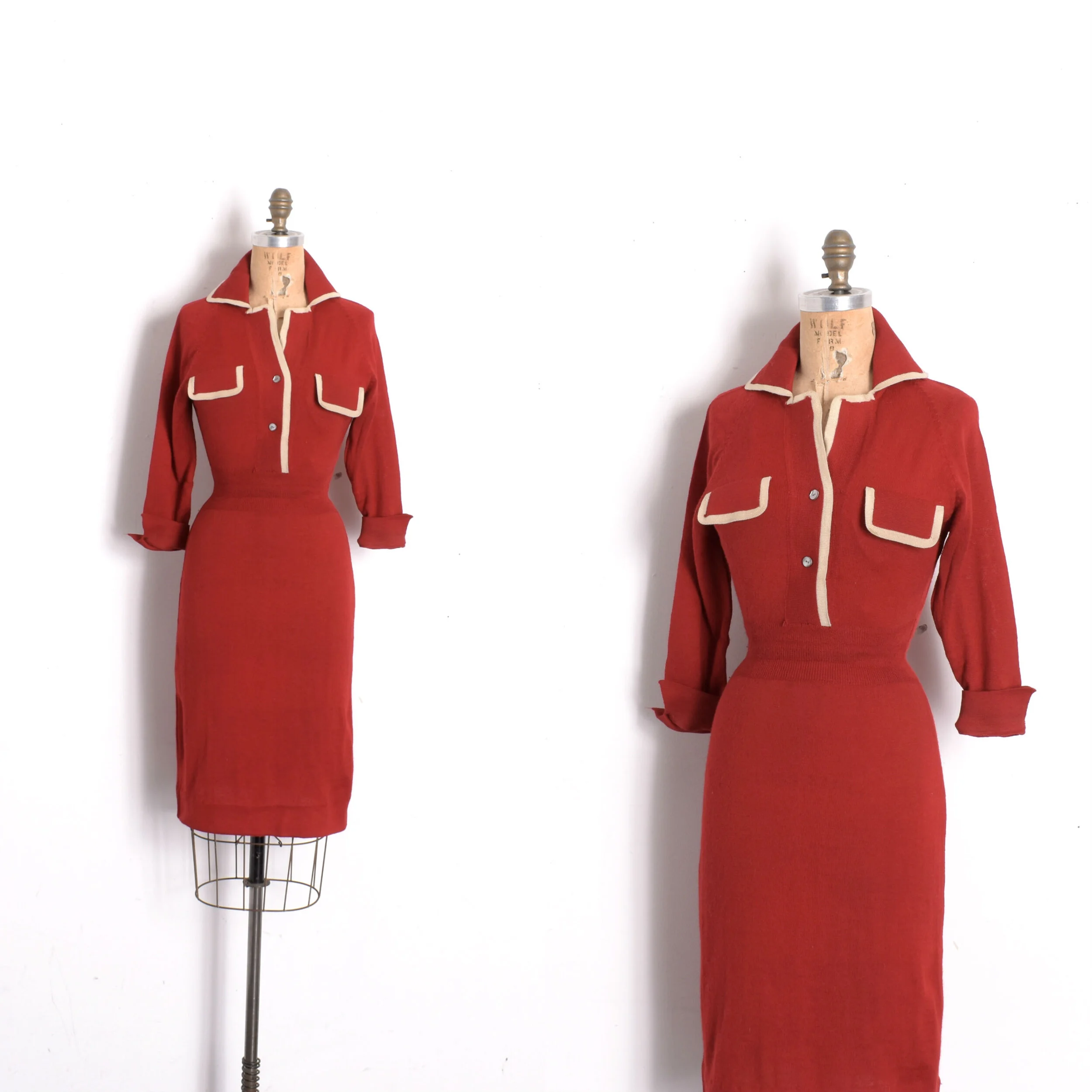1950s Burgundy Italian Wool Dress-XS/S  La Poubelle Vintage