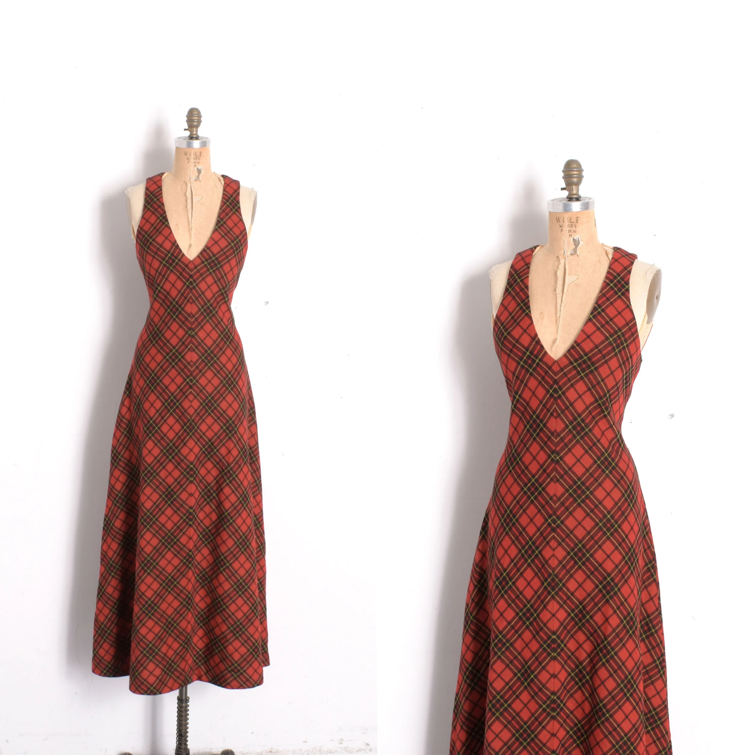 1970s Plaid Knit Maxi Dress-small