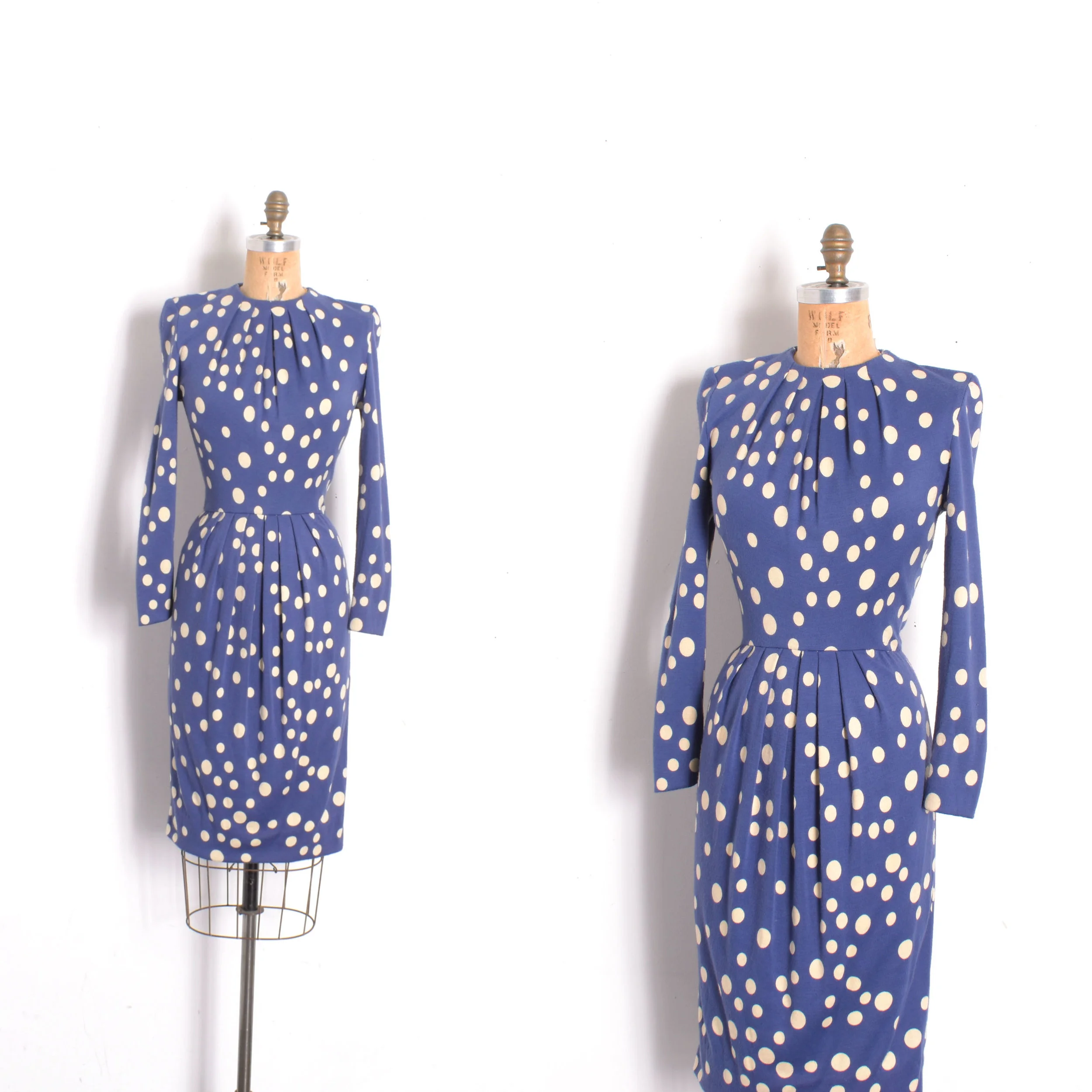 1980s Periwinkle Polka Dot Knit Dress-XS/S