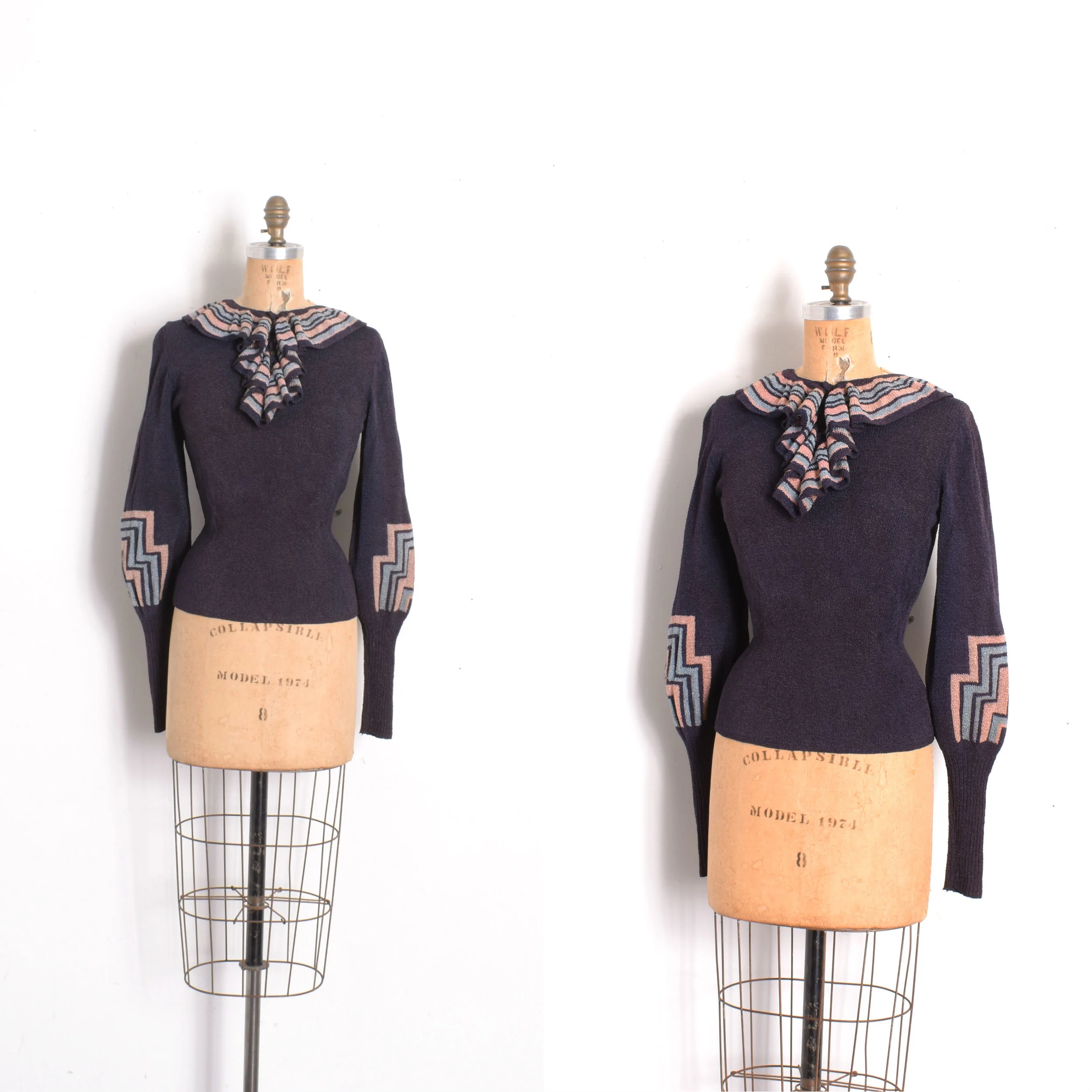 1930s Mutton Sleeve Rayon Sweater-small