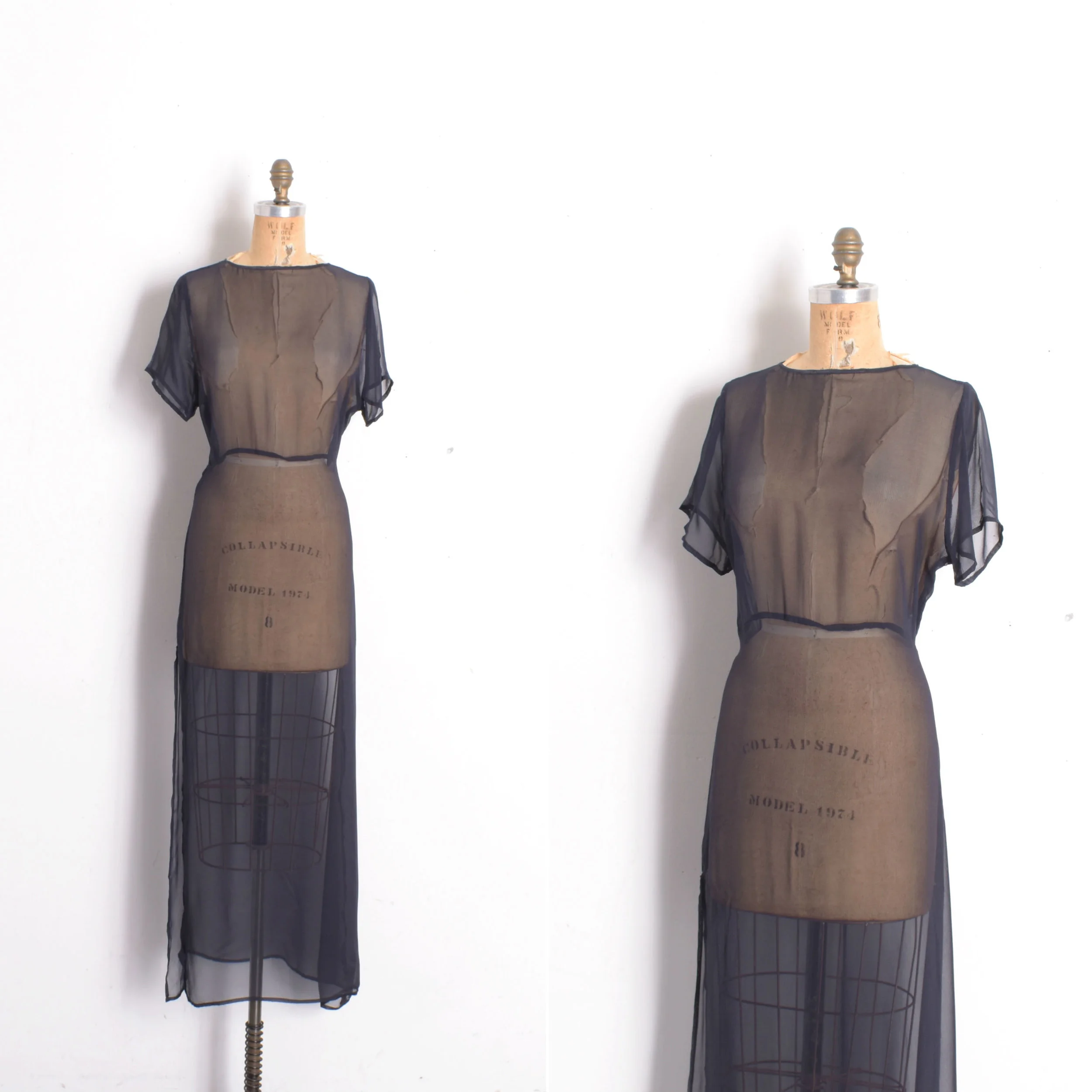 Vintage Navy Sheer Silk Dress-medium