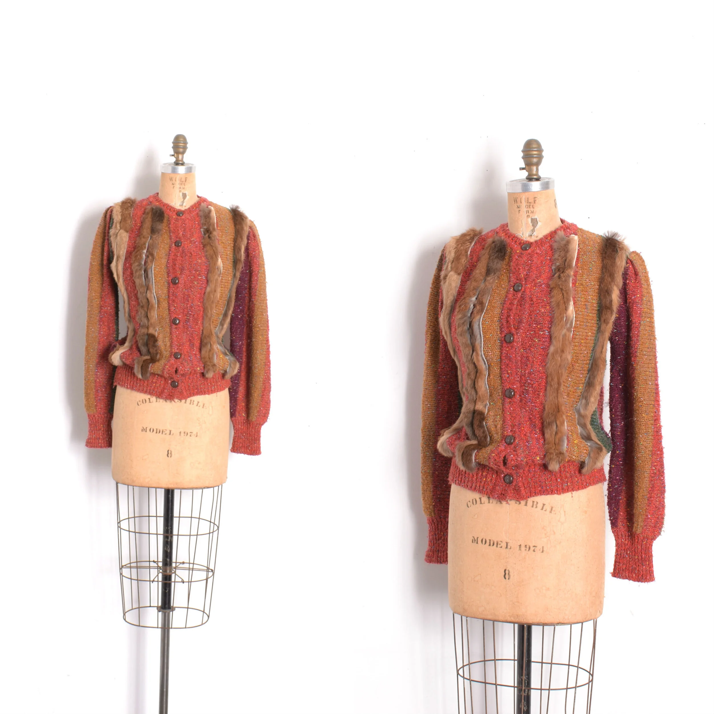 1980s Striped Knit Fur Cardigan-medium