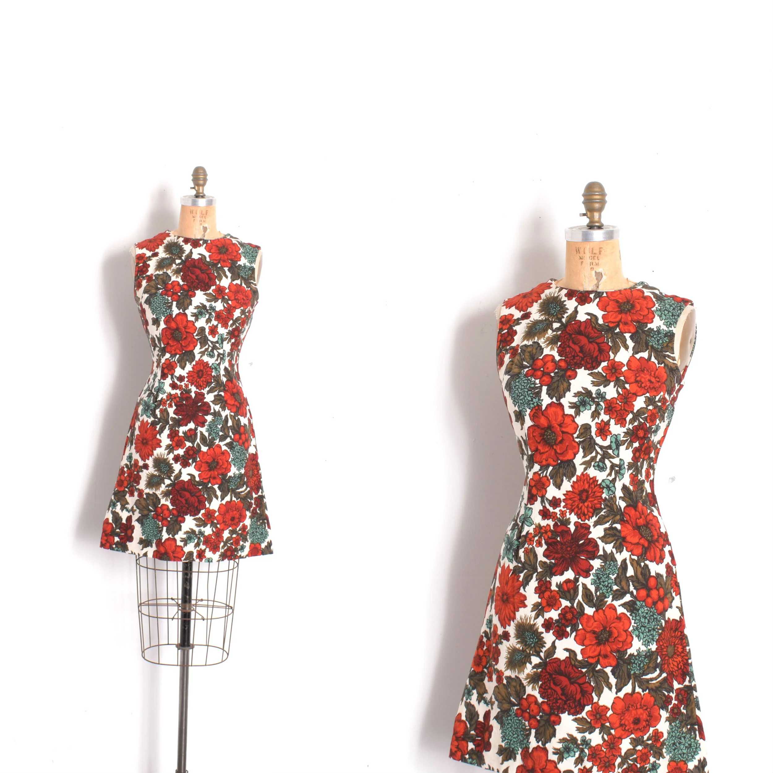 1960s Floral Cotton Mini Dress-XS/S