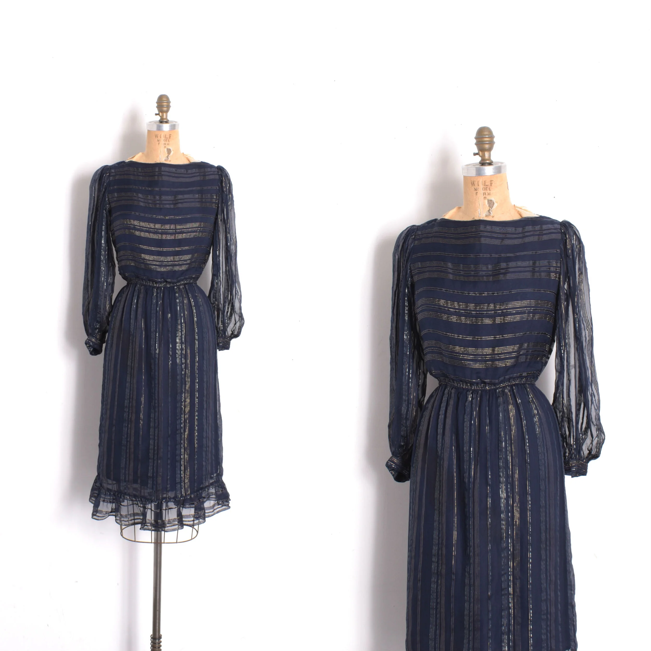 1970s Navy Chiffon Dress-medium
