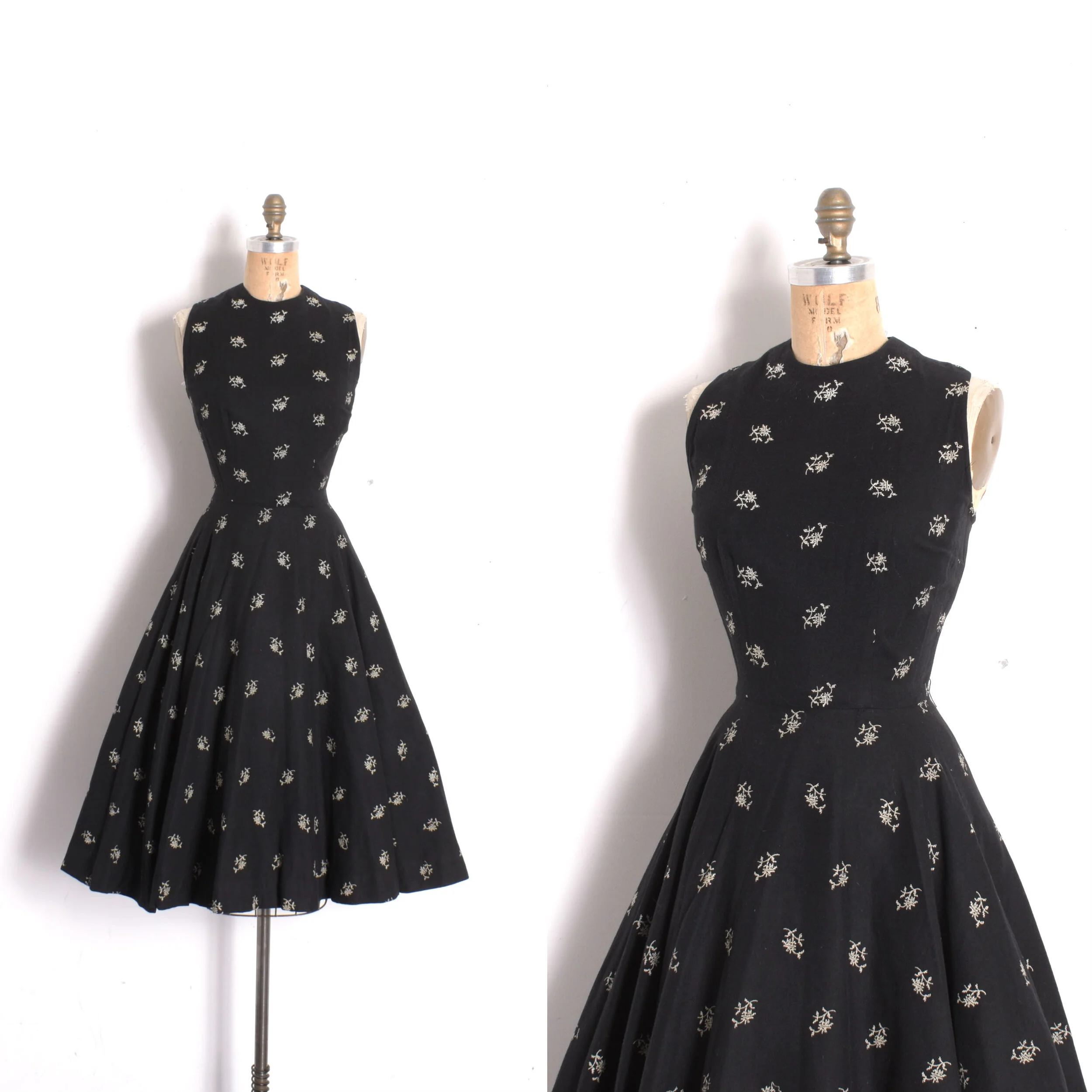 1950s Embroidered Felt Dress-S/M