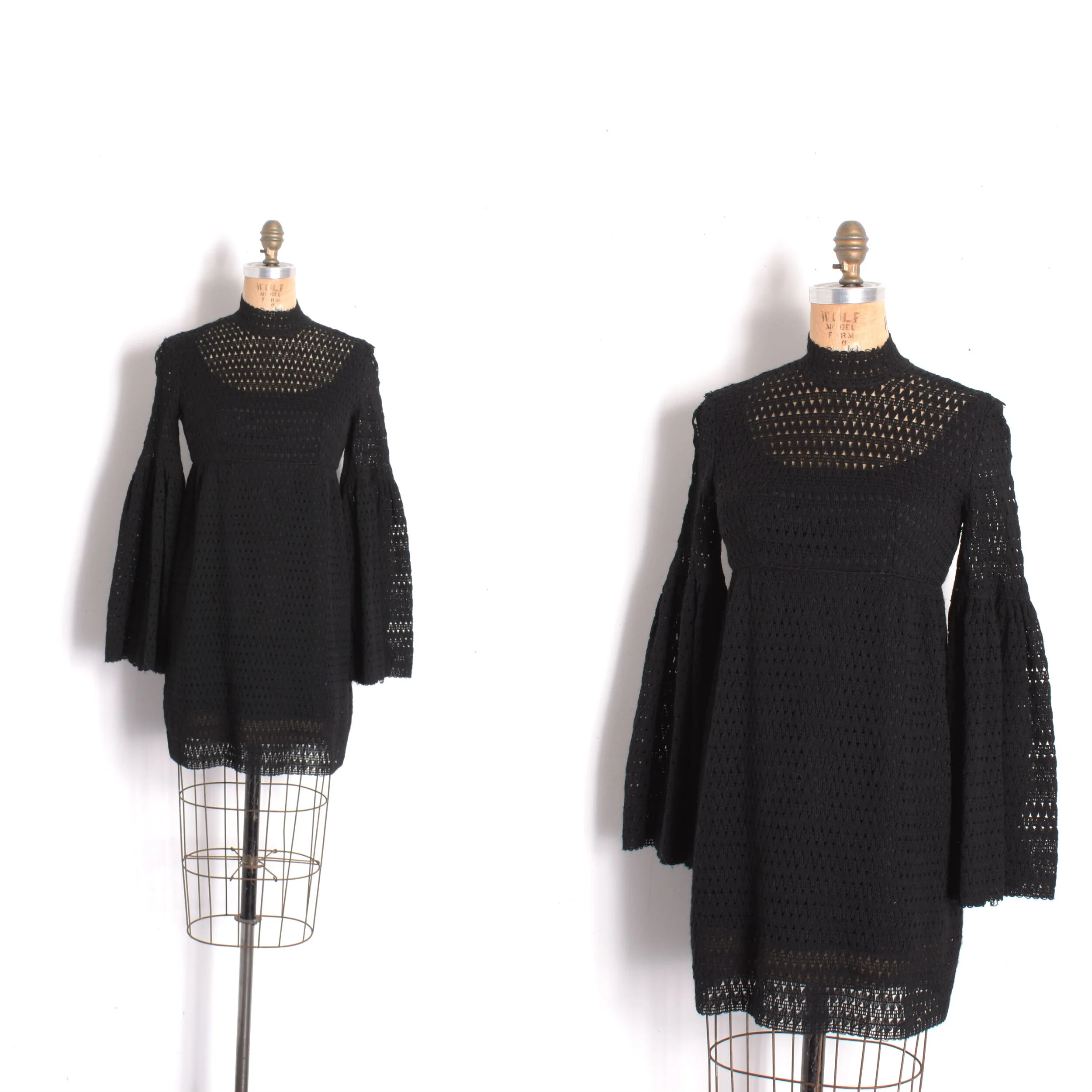 1970s Bell Sleeve Crochet Mini-XS La Poubelle Vintage 1970s Bell Sleeve Crochet Mini-XS La Poubelle Vintage