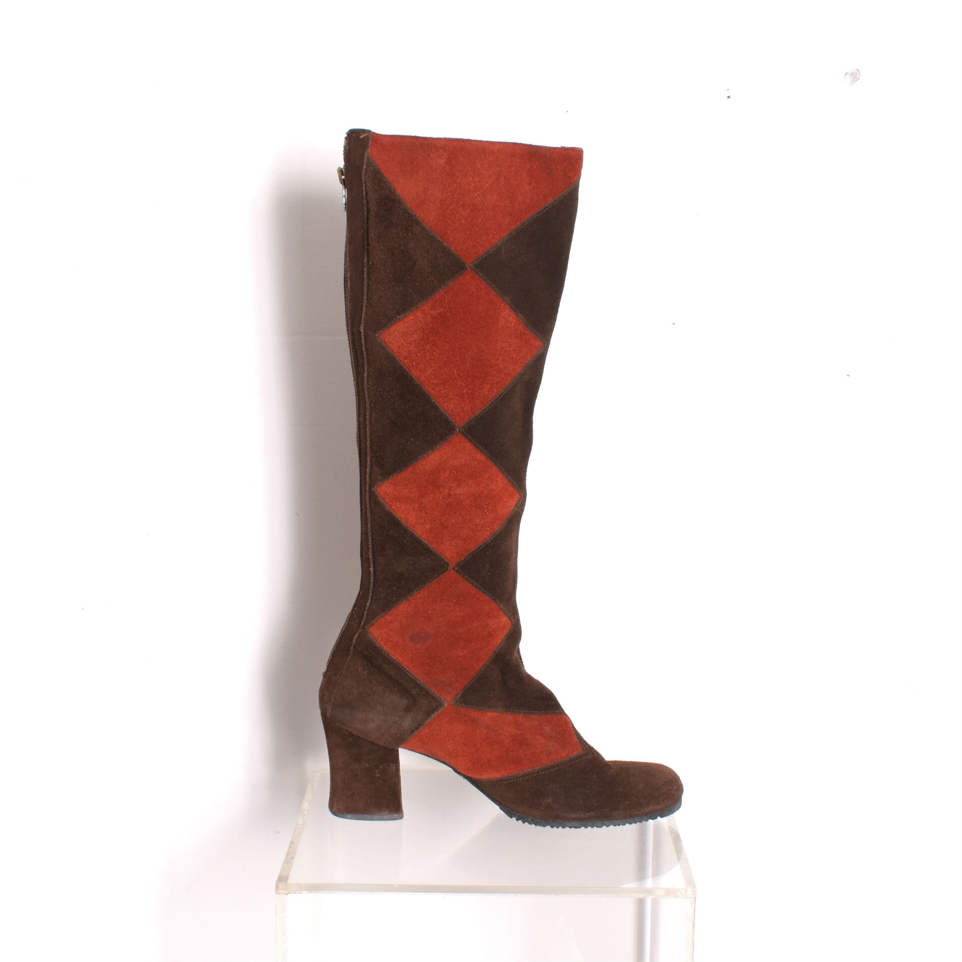 1970s brown and orange suede knee high boots harlequin