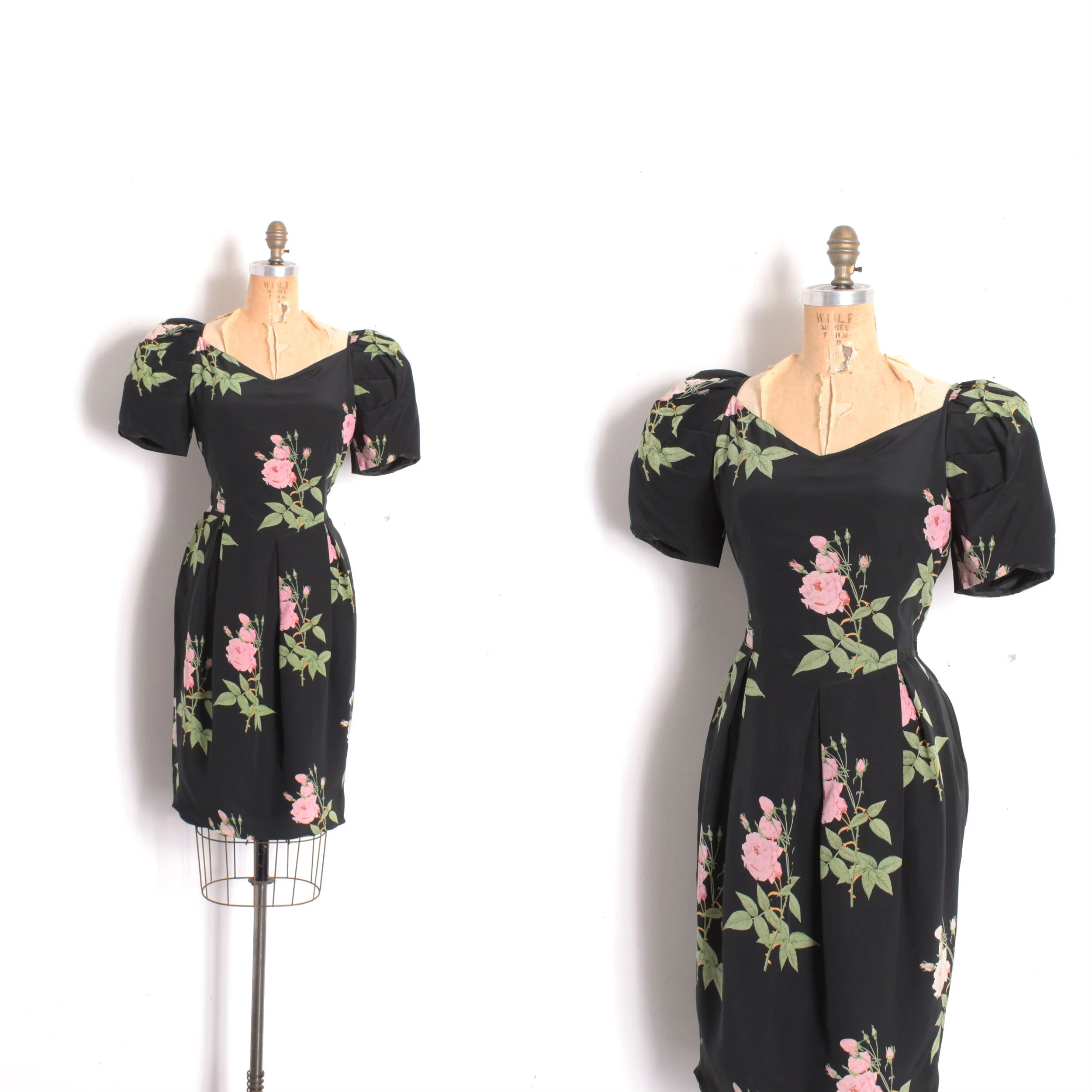 1980s Italian Silk Puff Sleeve Dress-medium