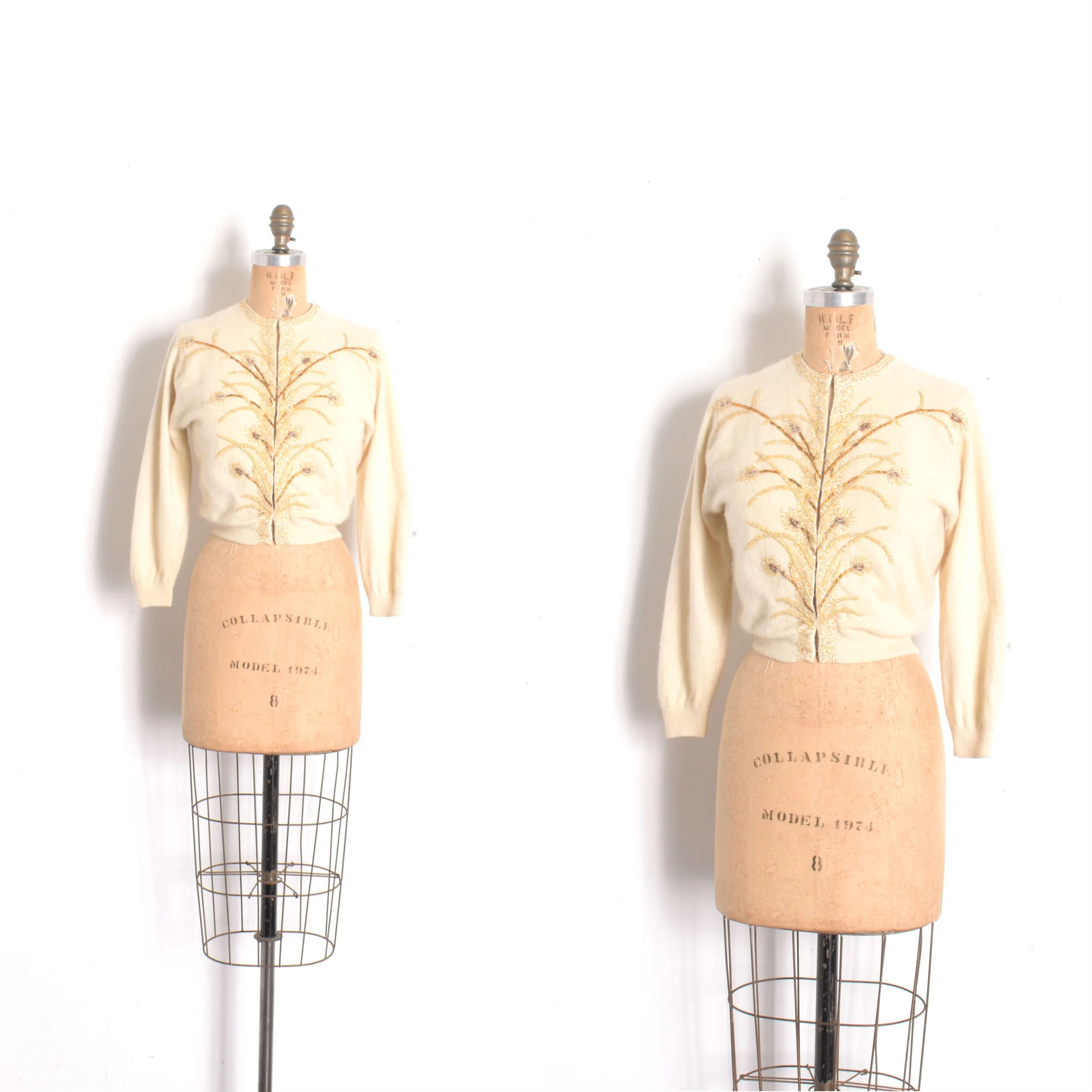 1950s Wheat Flowers Beaded Cardigan-XS/S