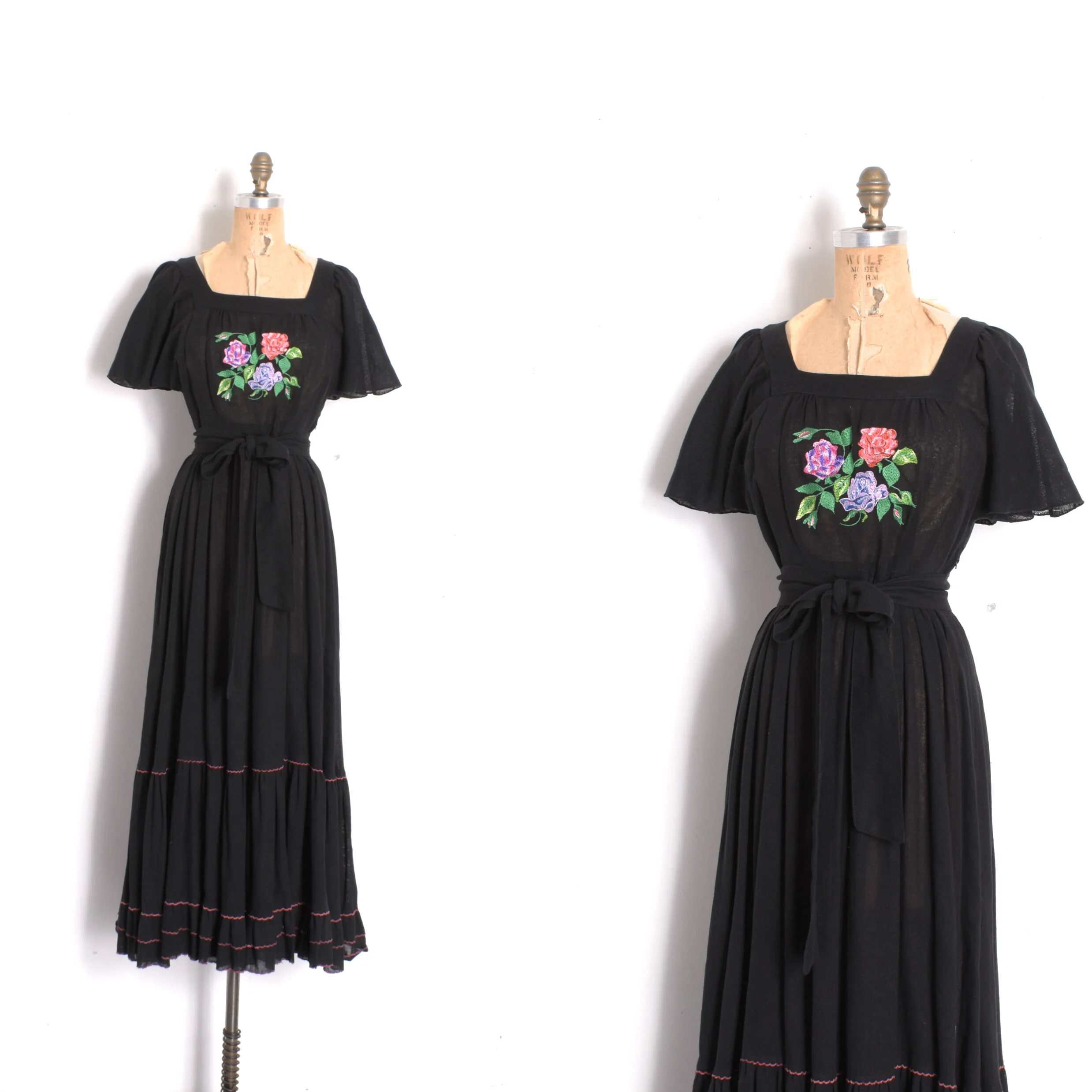 1970s Embroidered Cotton Maxi Dress-small