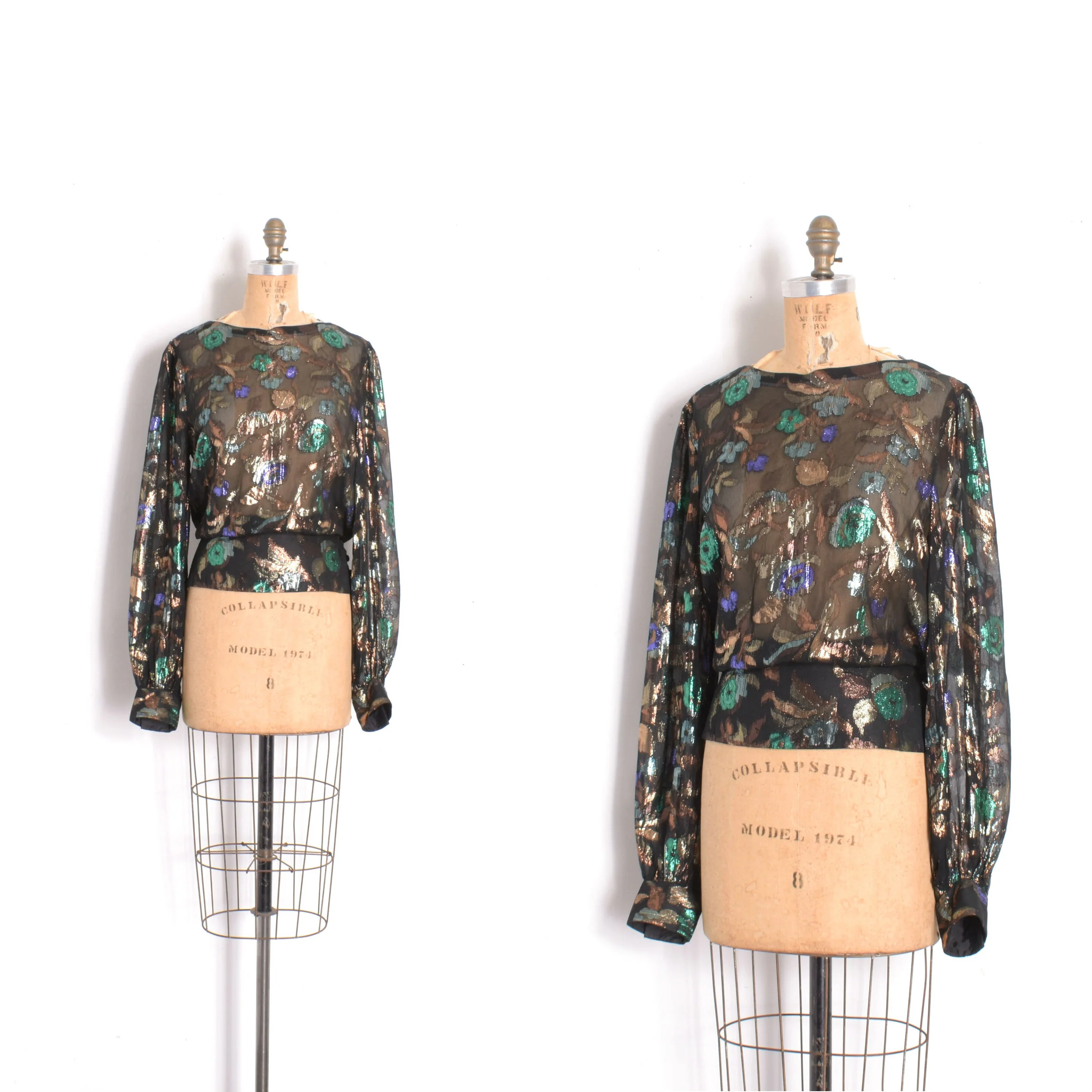 1980s Lamé Floral Blouse-M/L