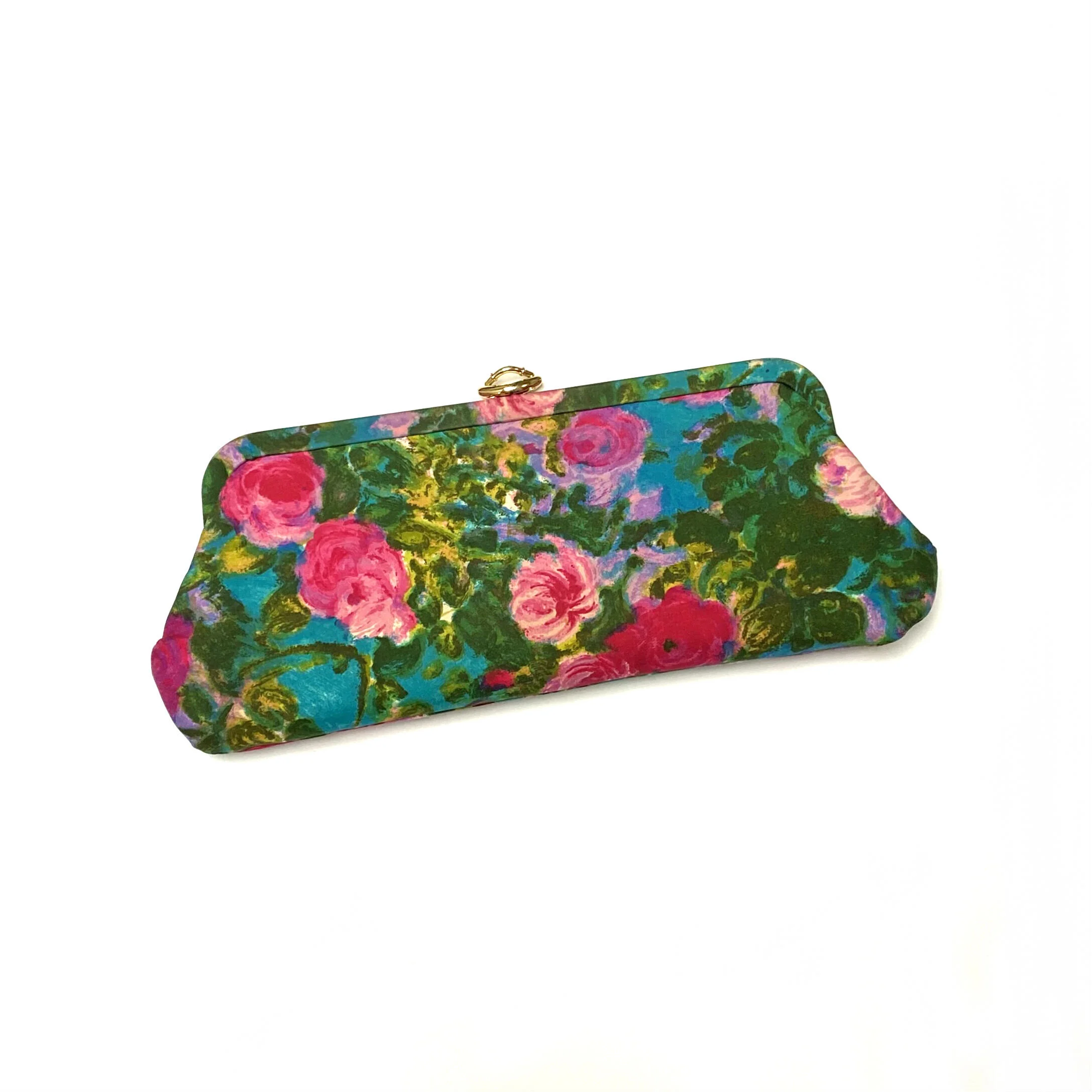 1950s Rose Print Silk Clutch