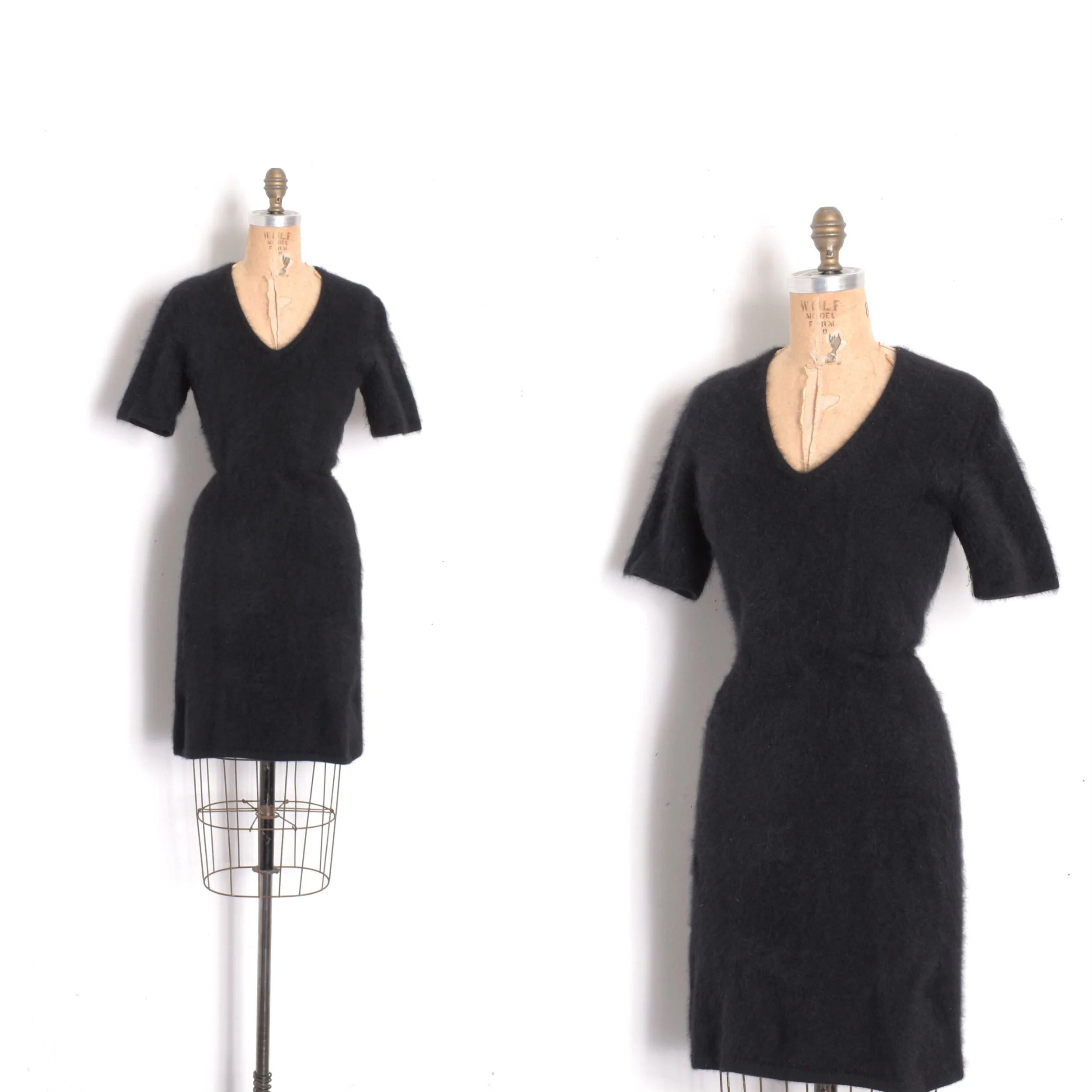 '90s Fuzzy Black Angora Mini Dress-medium