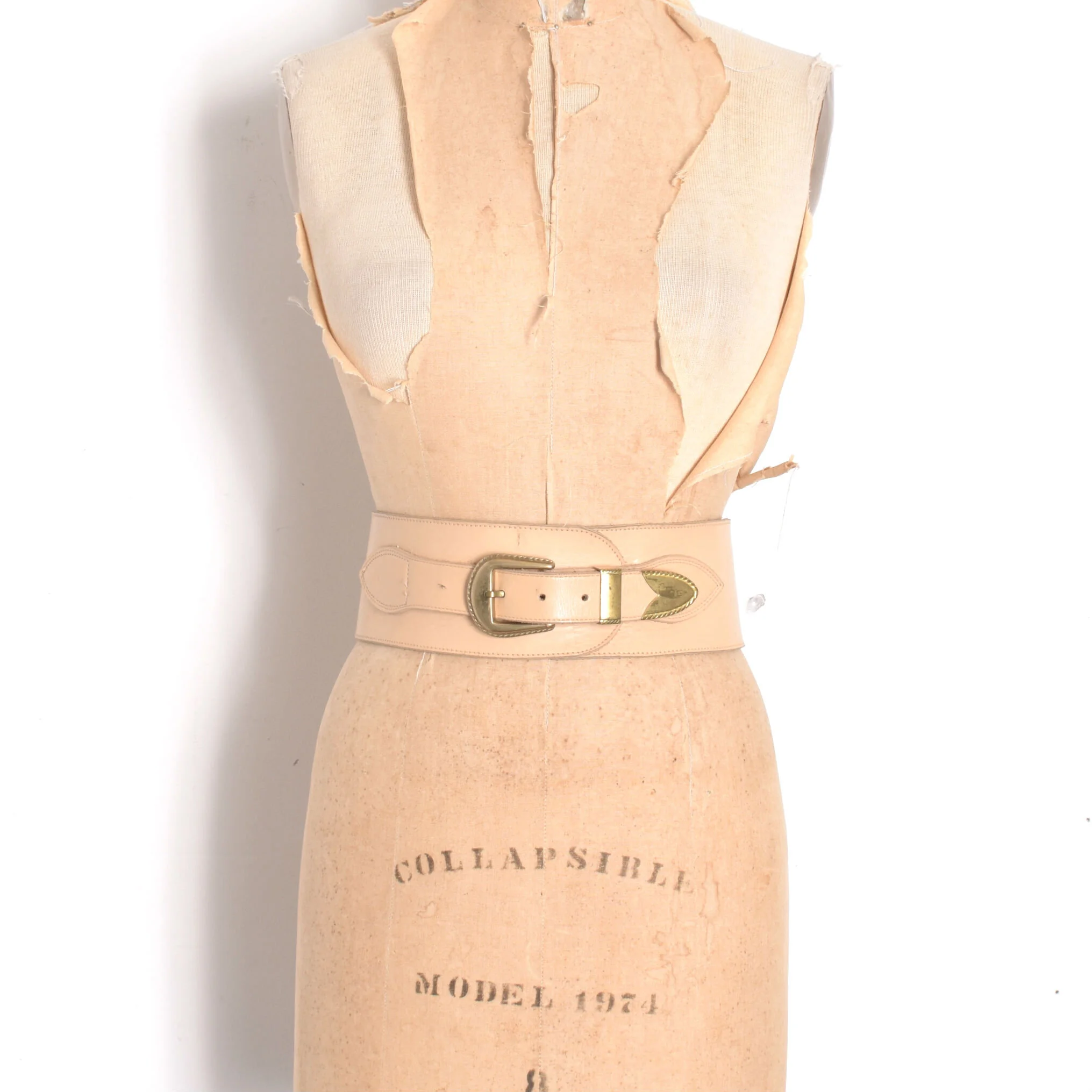 1970s Cream Leather Wide Cinch Belt-S/M
