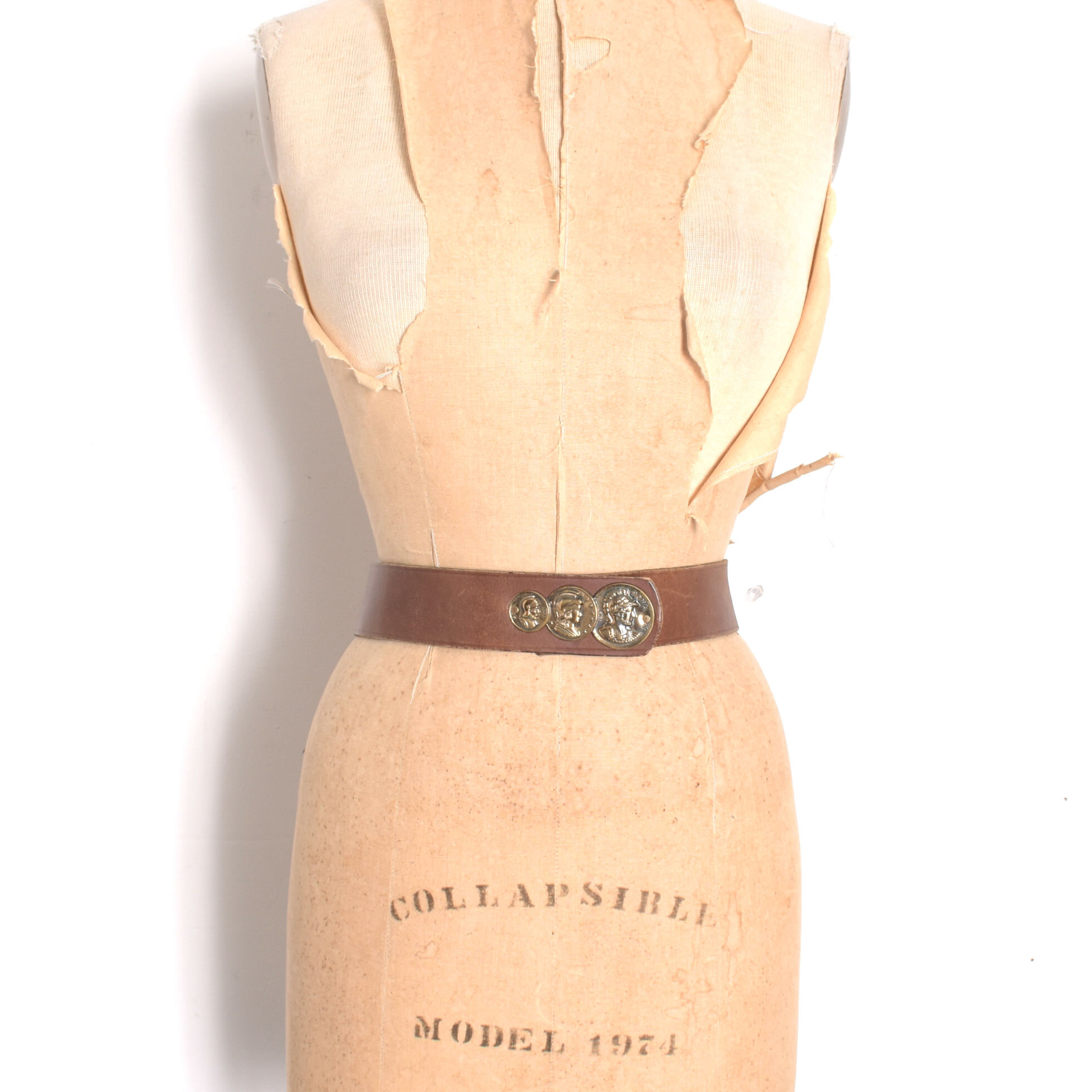 1950s Roman Coin Leather Belt-small — La Poubelle Vintage