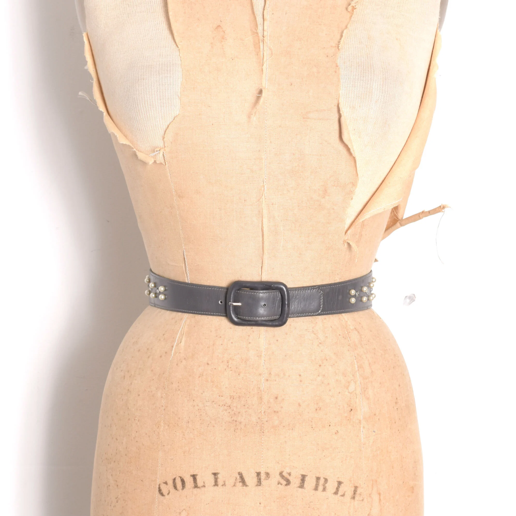 1950s Pearl &amp; Rhinestone Leather Belt-small