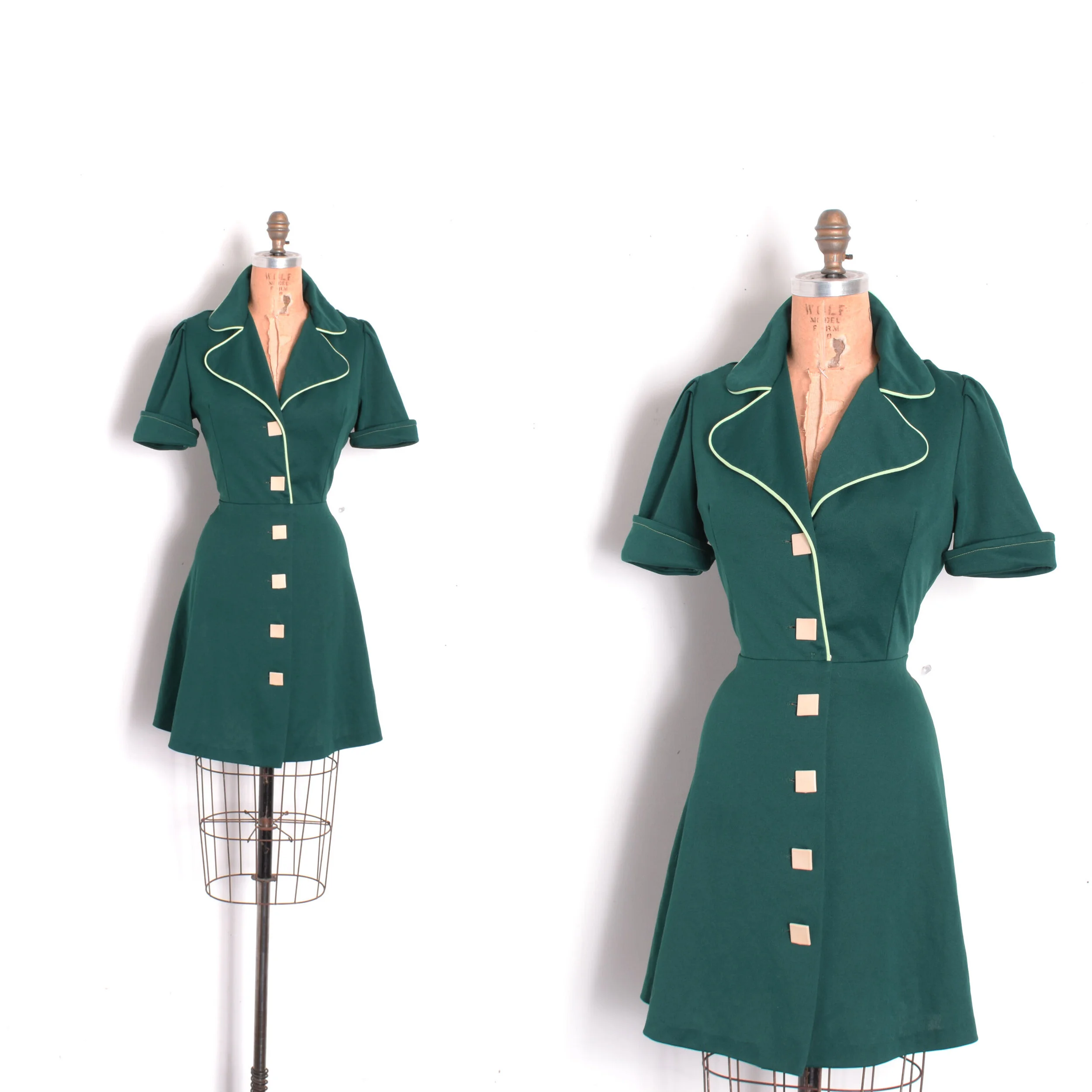 1970s Forest Green Mini Dress-medium