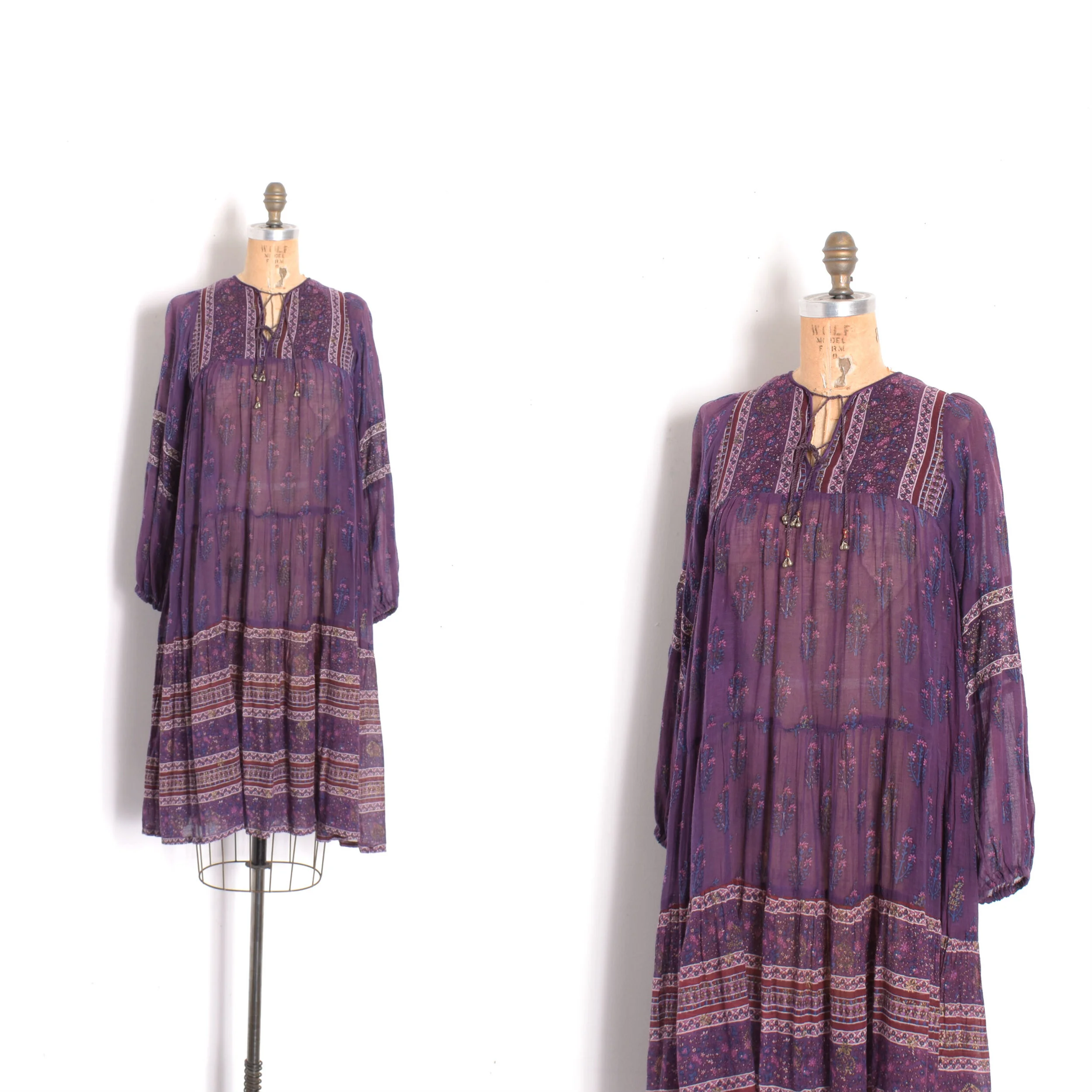 1970s Plum Indian Cotton Dress-XS/S