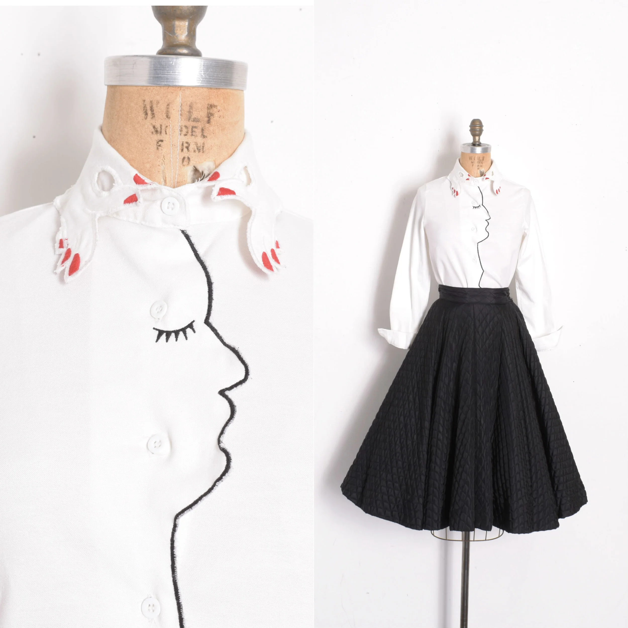 Lady Face and Hands Button Up Blouse-XS