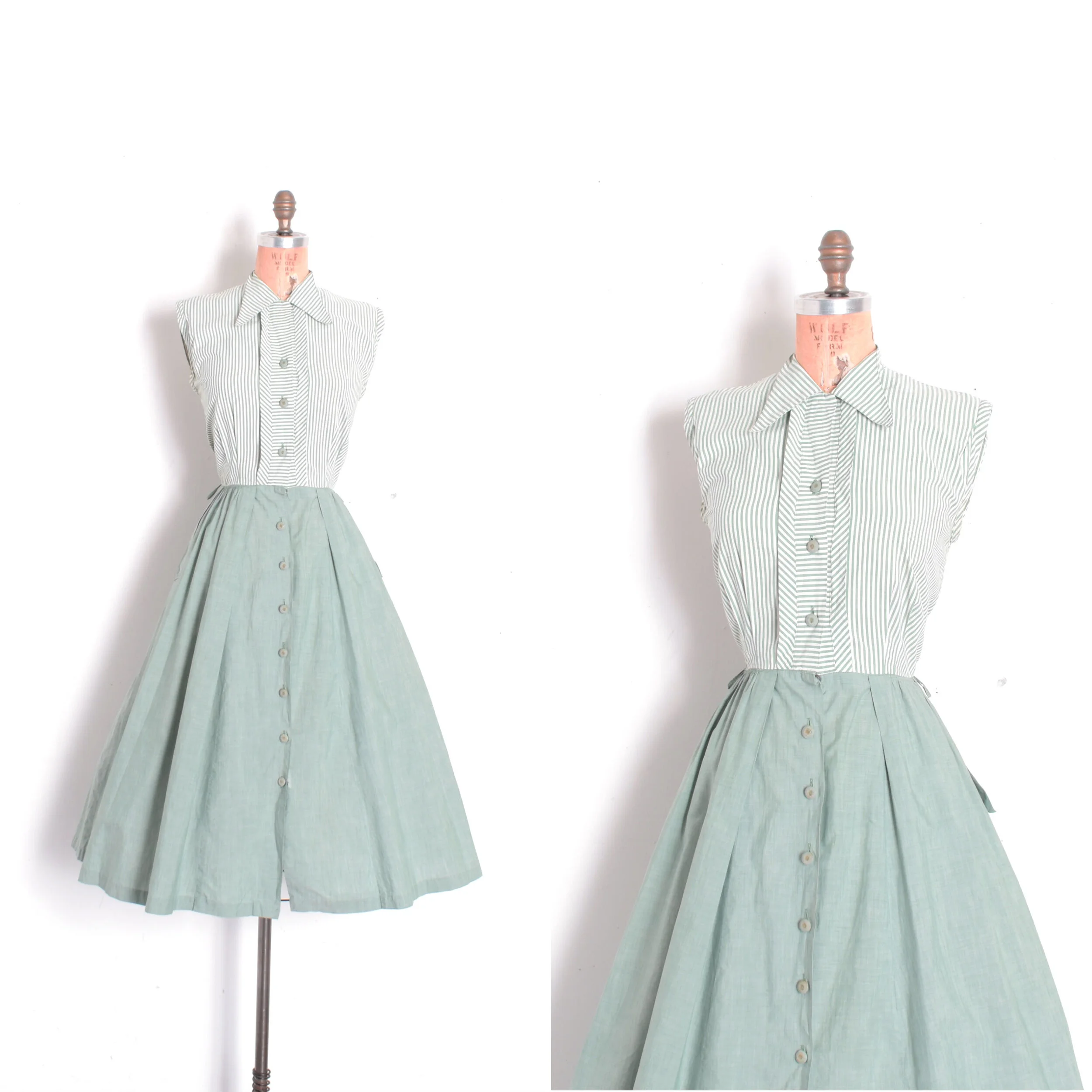 1950s Sage Stripe Cotton Dress-medium