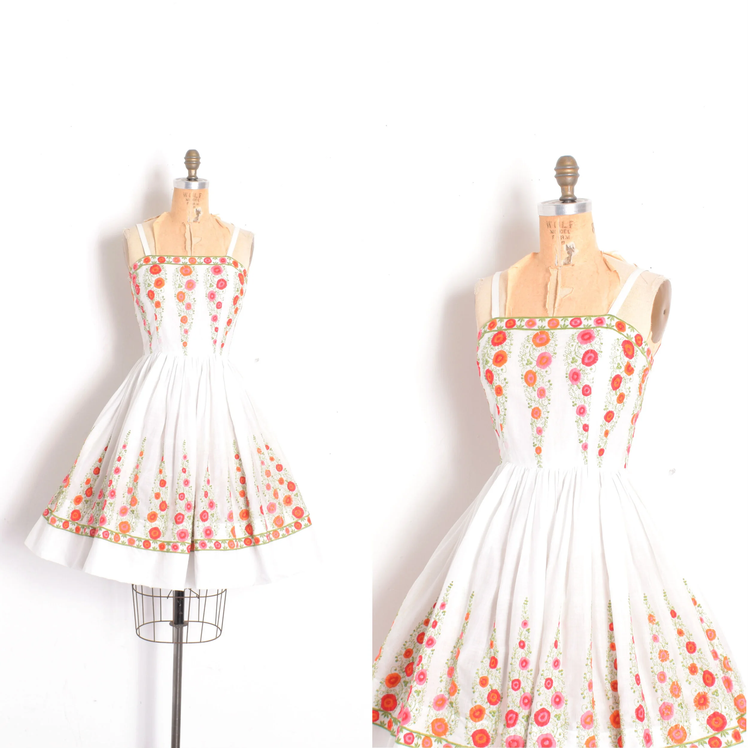1950s Embroidered Floral Sundress-XS/S