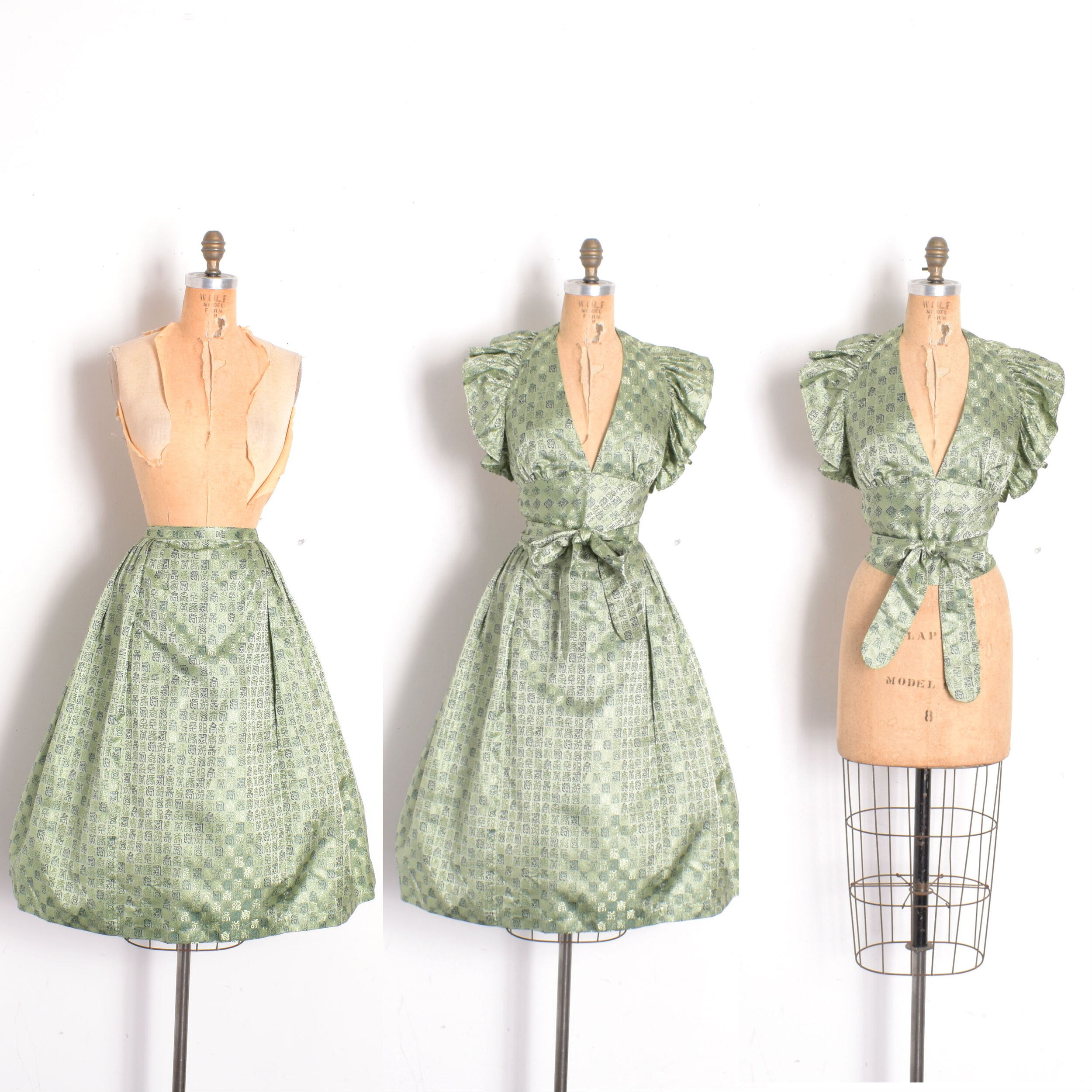 1950s Silk Two Piece Halter Top and Skirt Set-small — La Poubelle Vintage