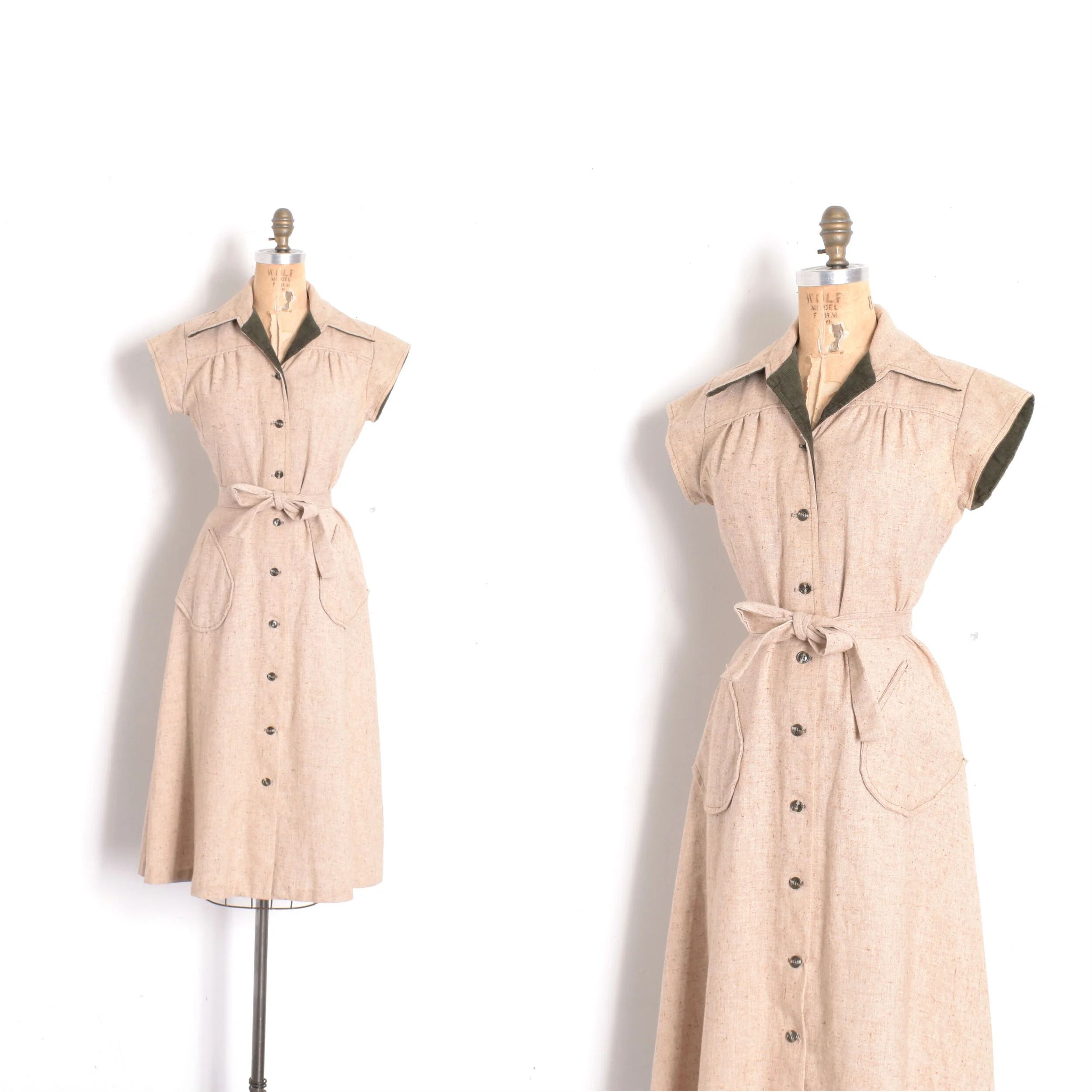 1970s Cotton and Corduroy Belted Shirtdress-medium