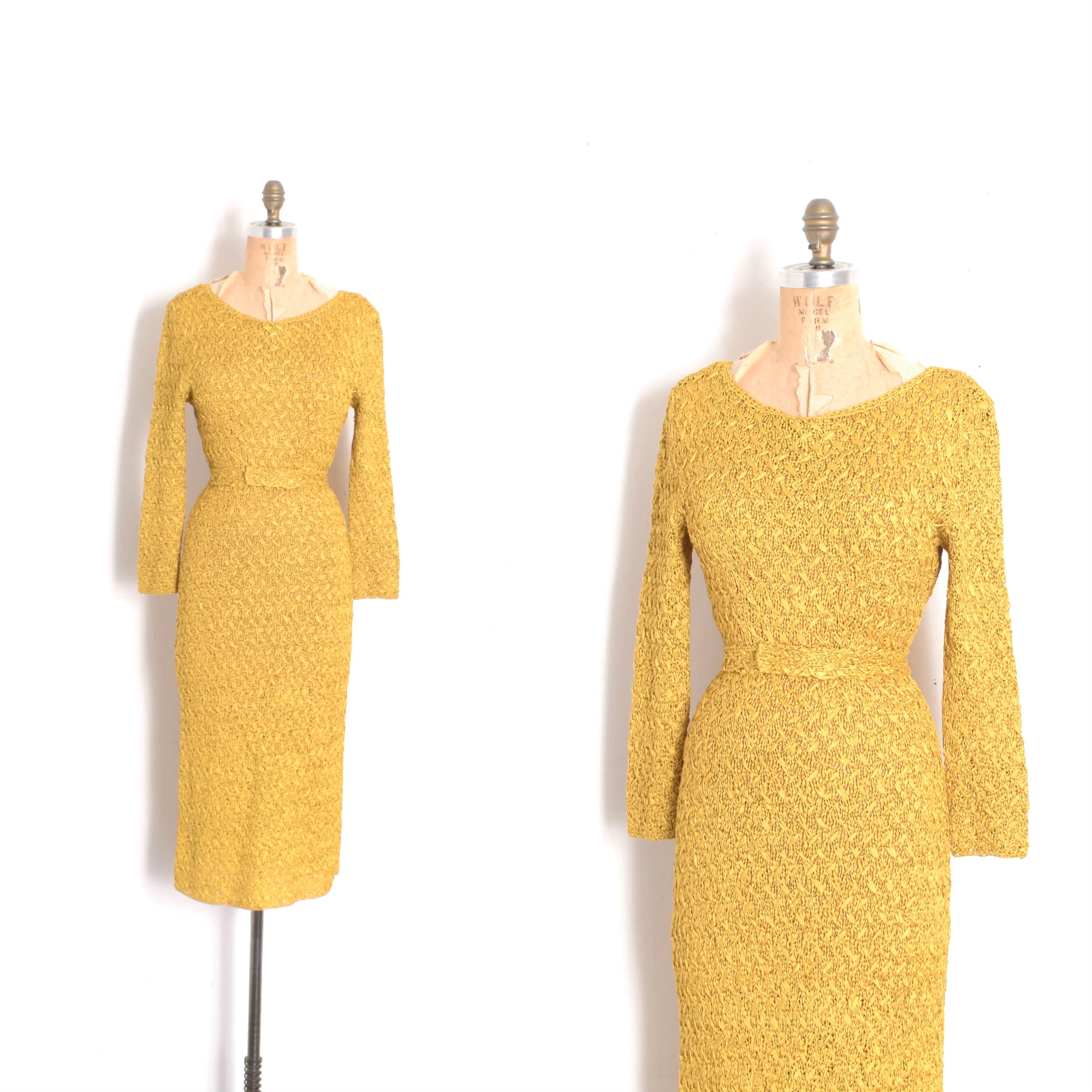 1950s Marigold Woven Ribbon Dress-S/M