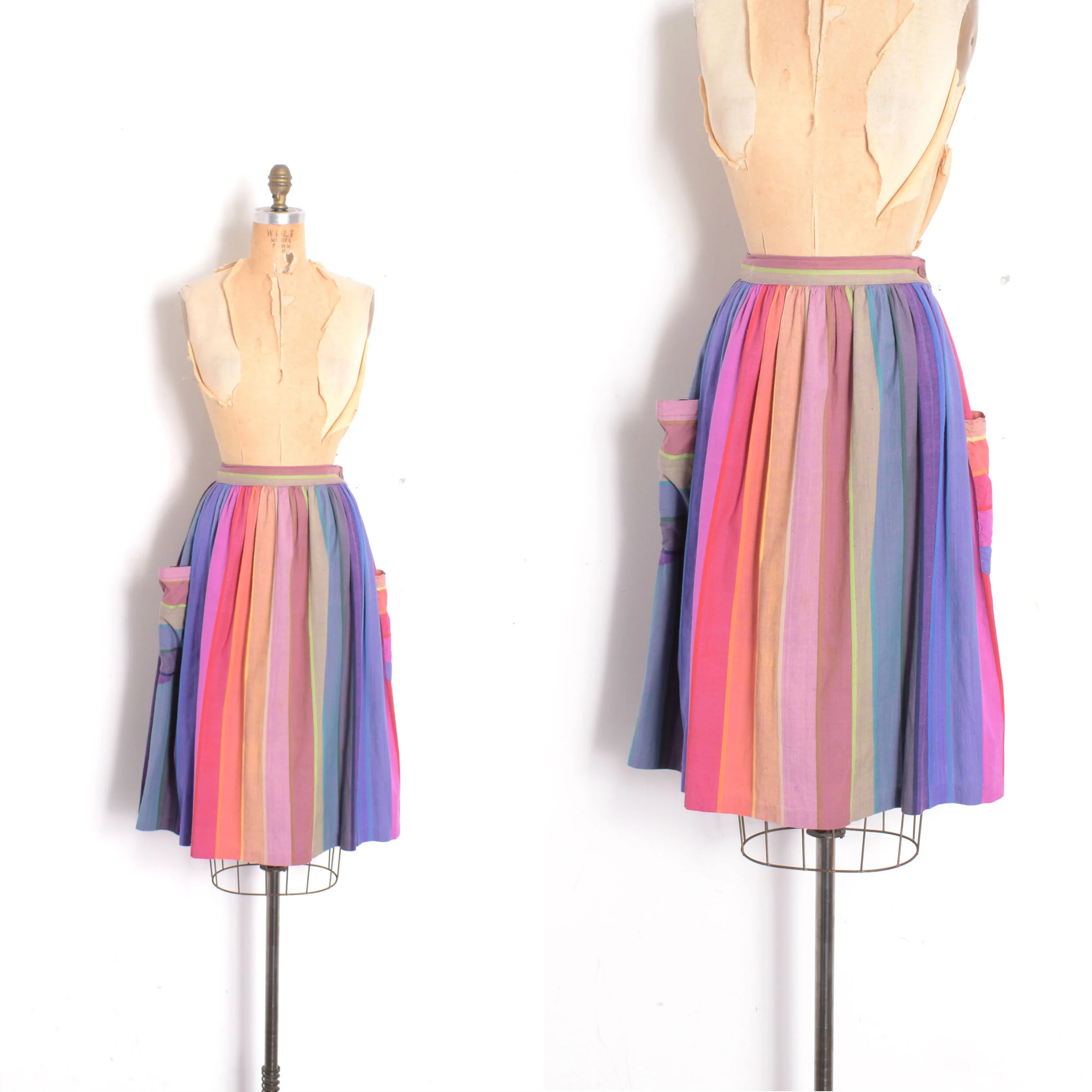 '80s Rainbow Stripe Cotton Skirt-XS