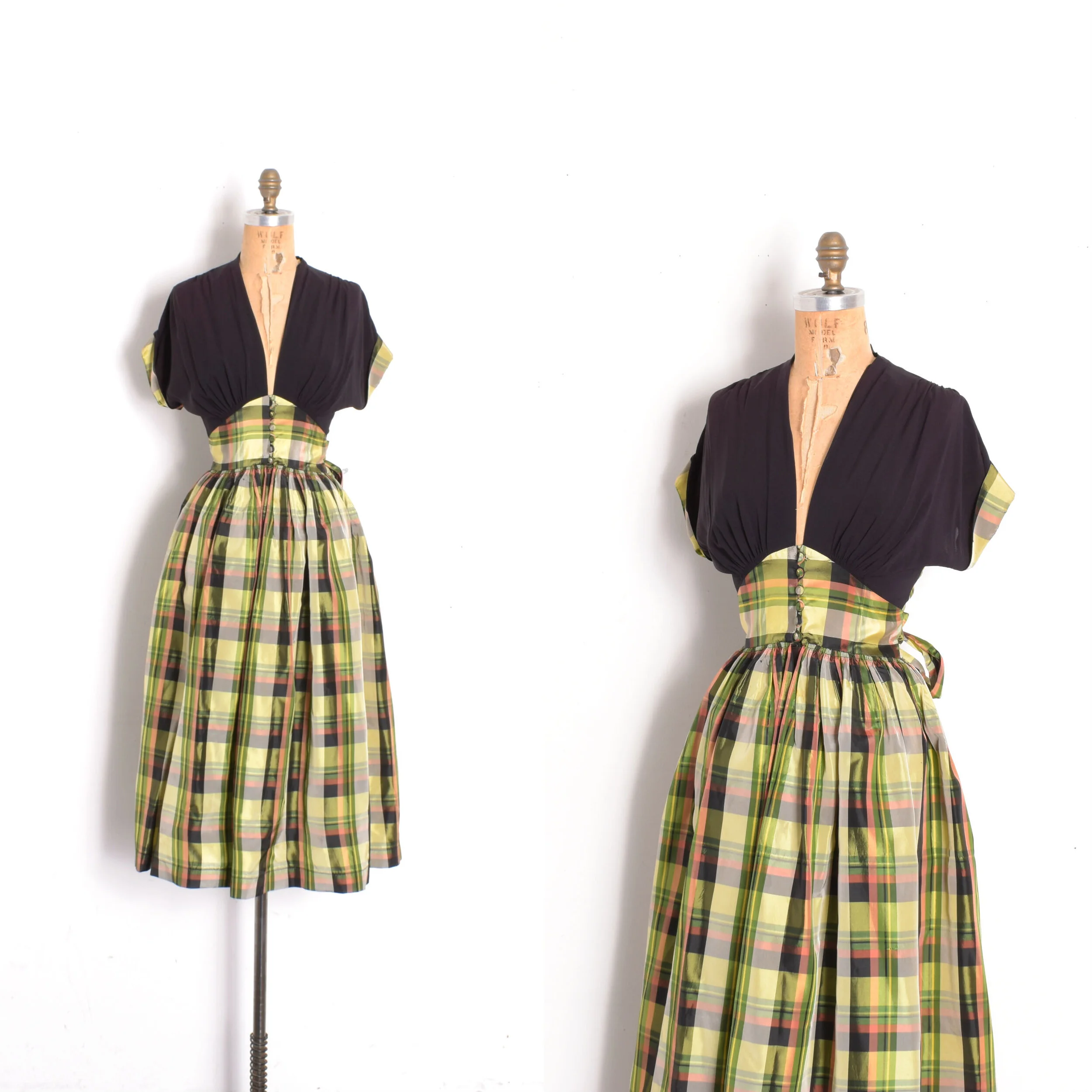 1940s Plaid Taffeta Party Dress-medium