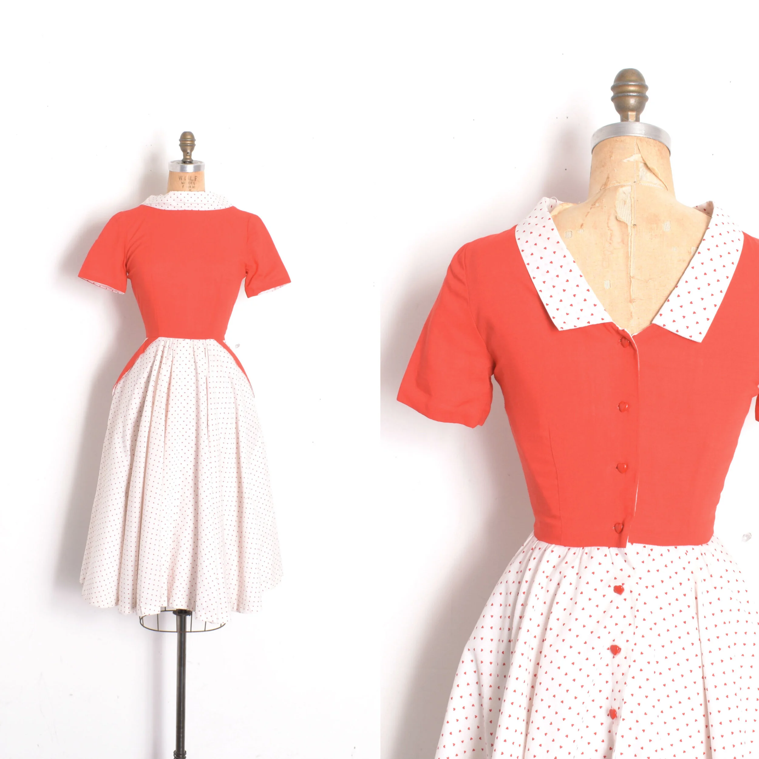 1980s Heart Print Cotton Dress-XS