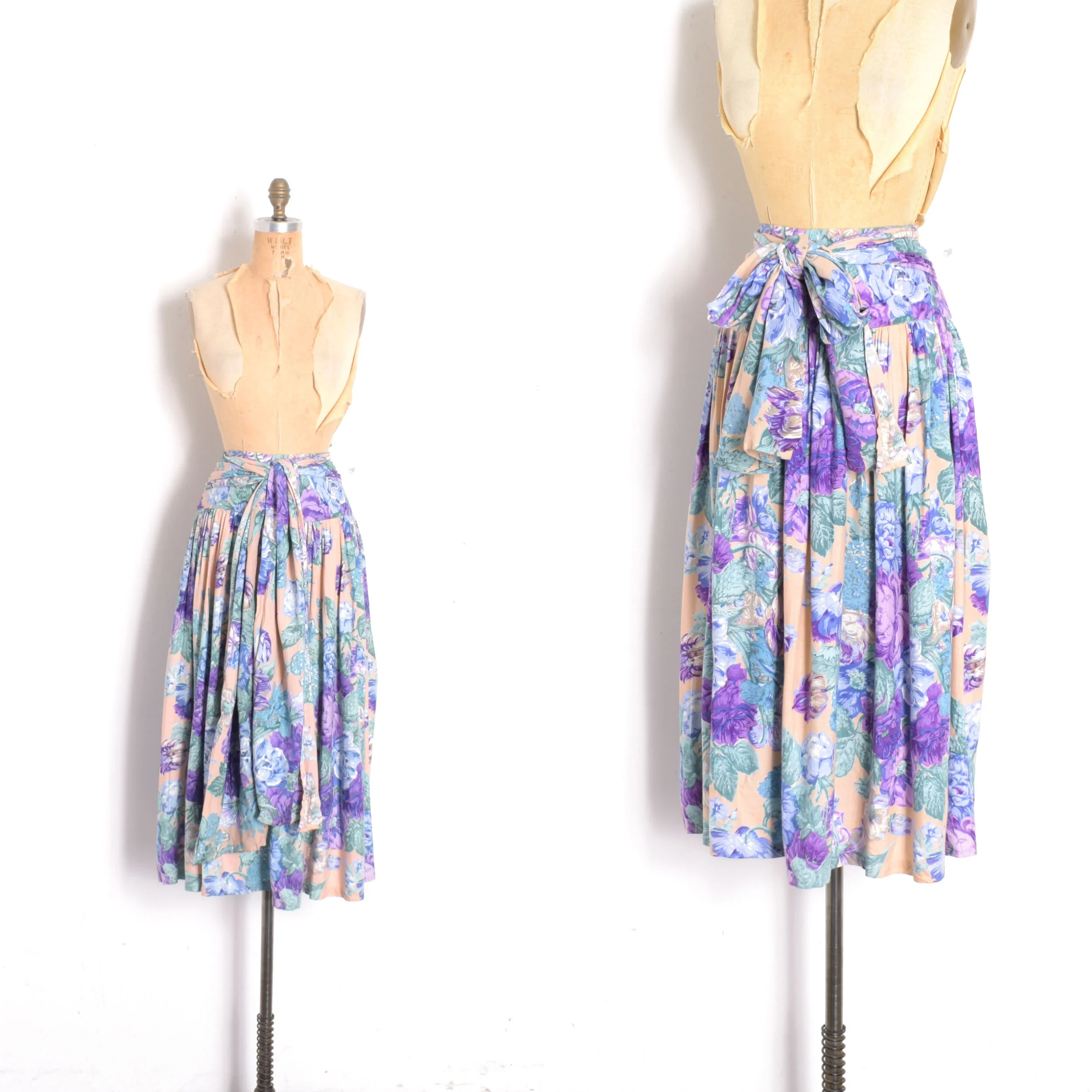 1980s French Floral Flowy Skirt-small