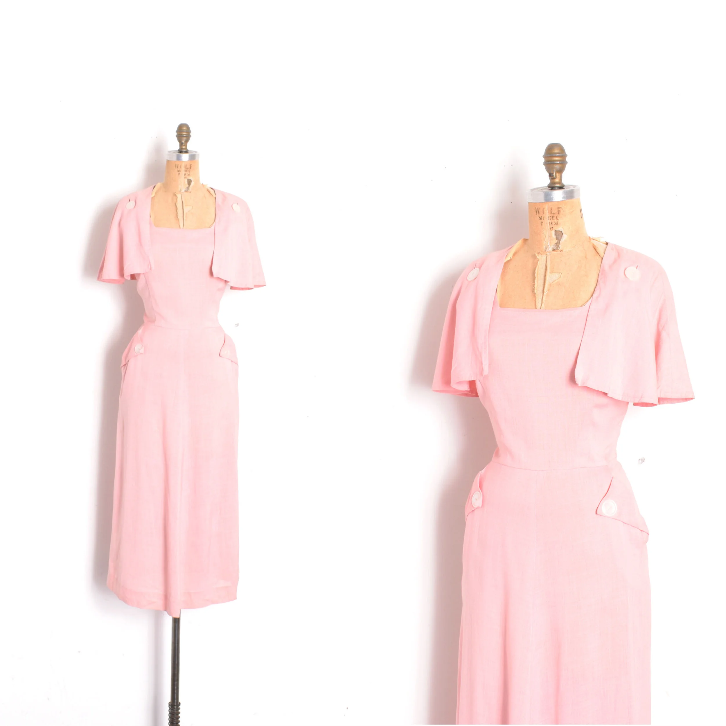 1940s Linen Dress with Removable Capelet-medium