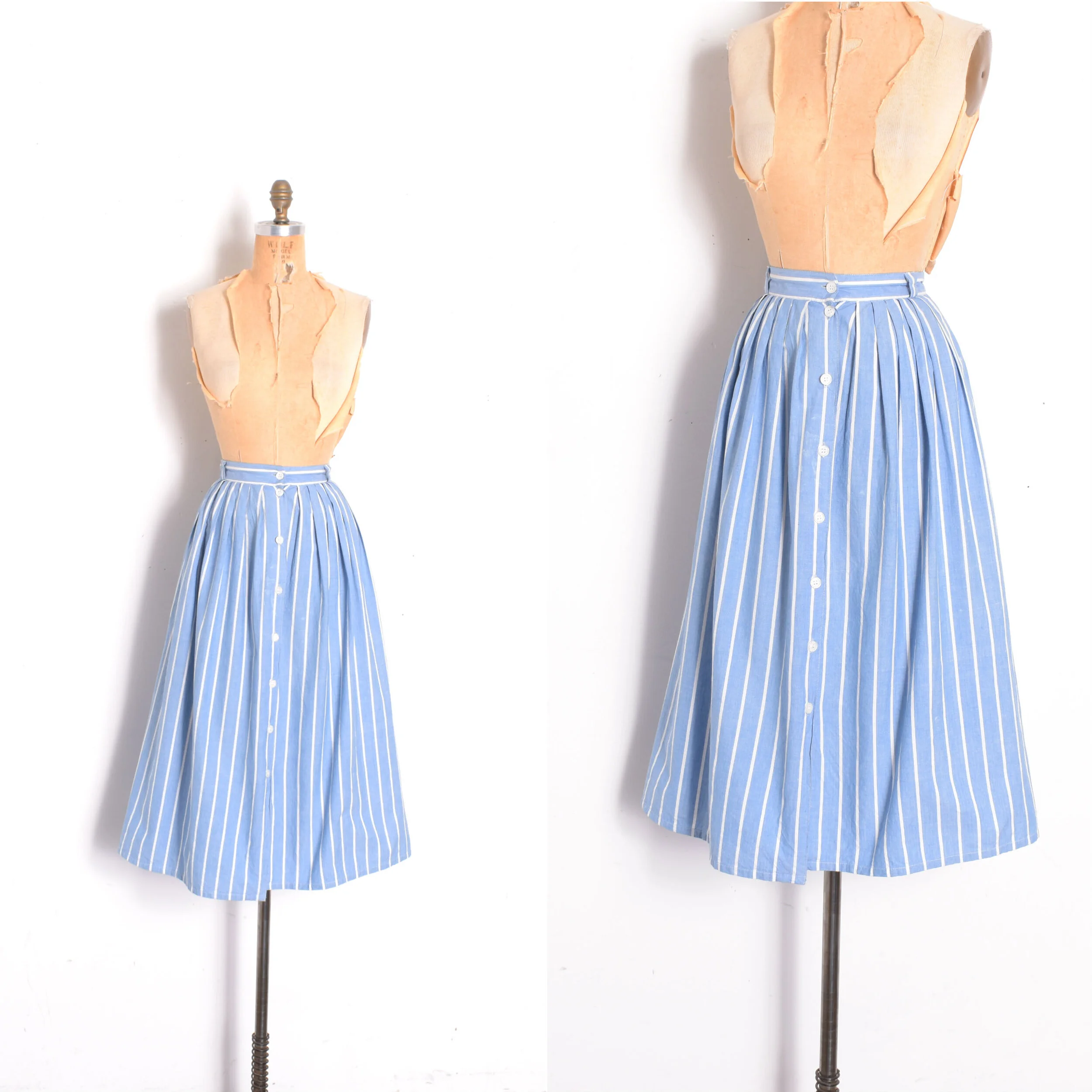 1980s Striped Cotton Skirt-small