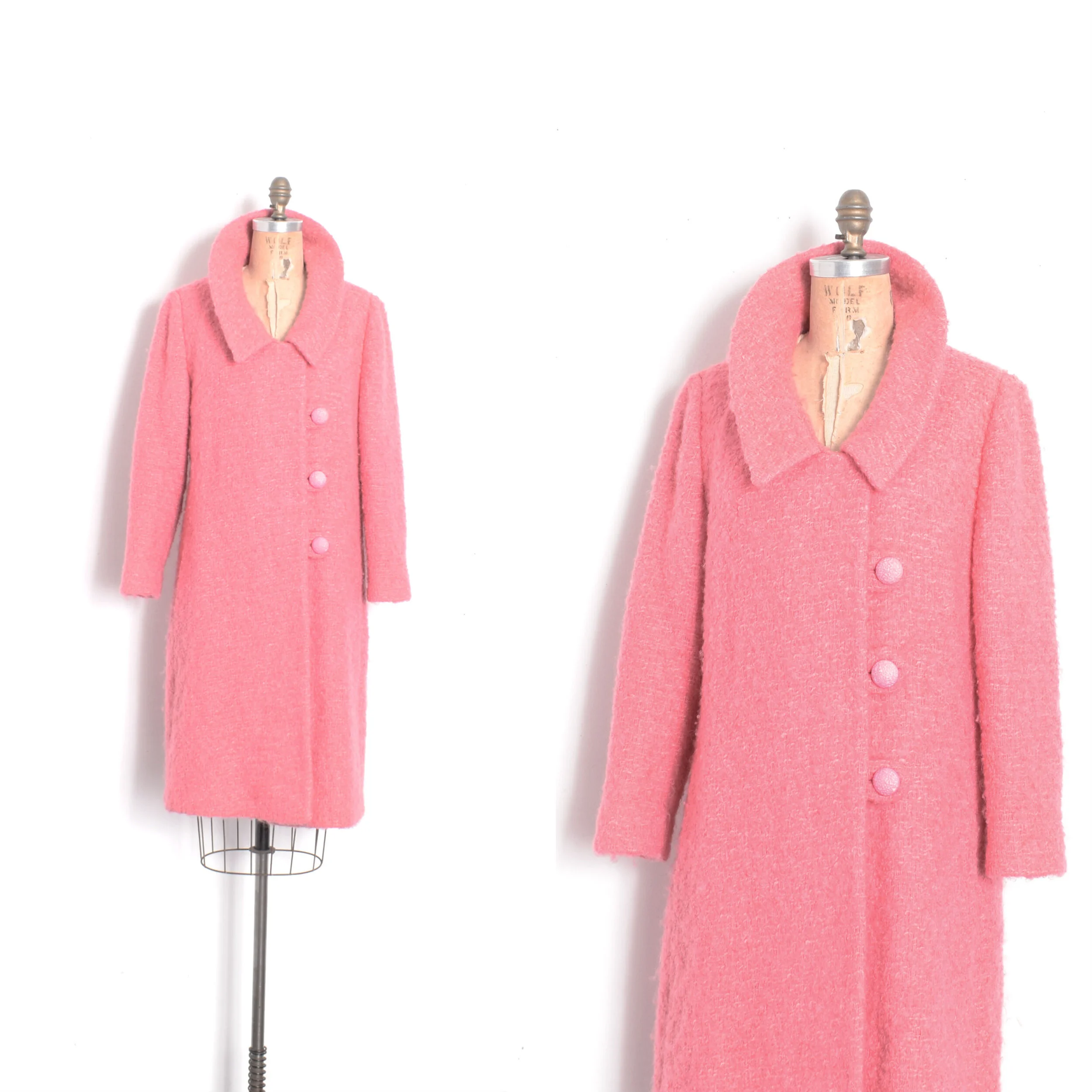 1960s Bubblegum Pink Wool Coat-medium