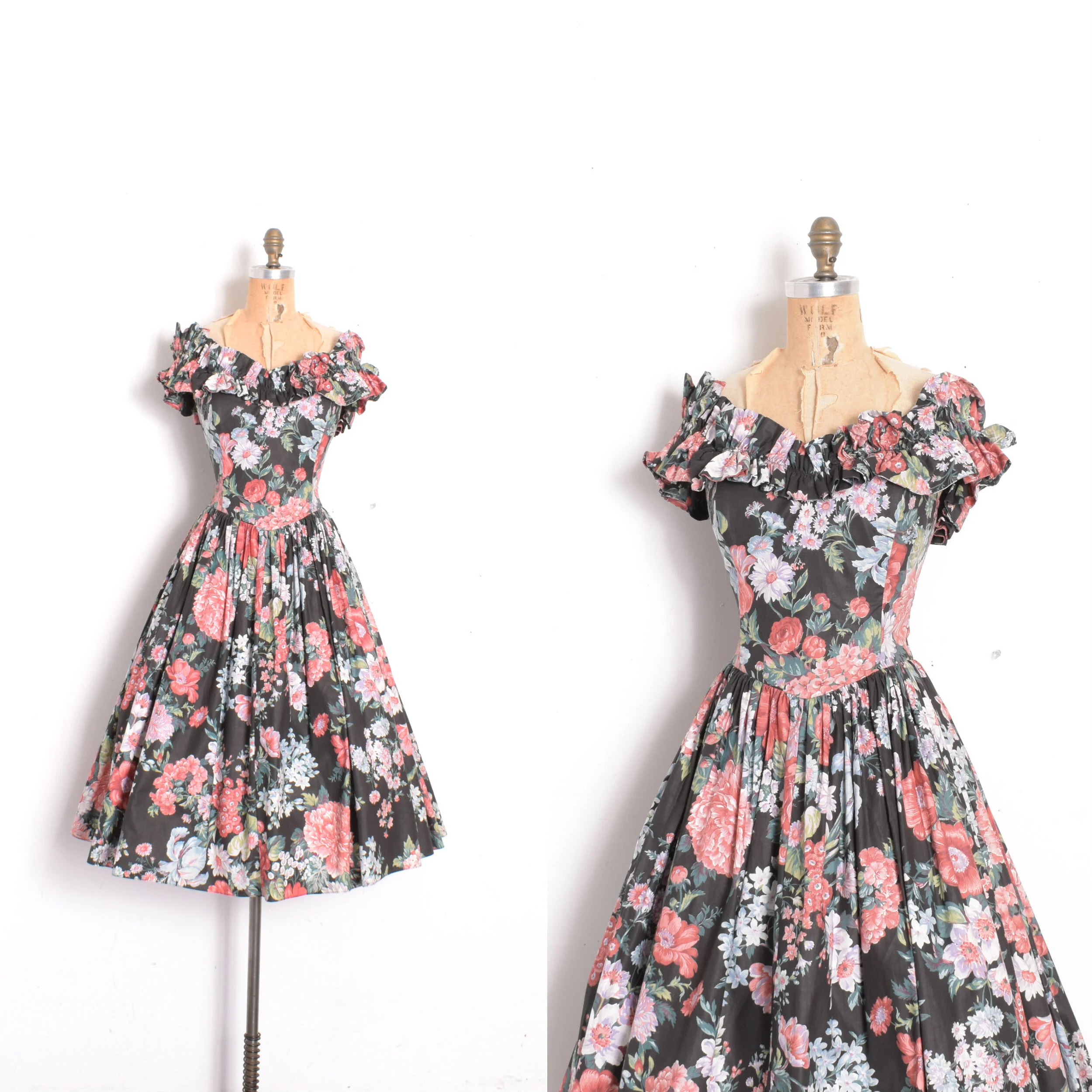 1980s Off-Shoulder Floral Dress-medium  La Poubelle Vintage