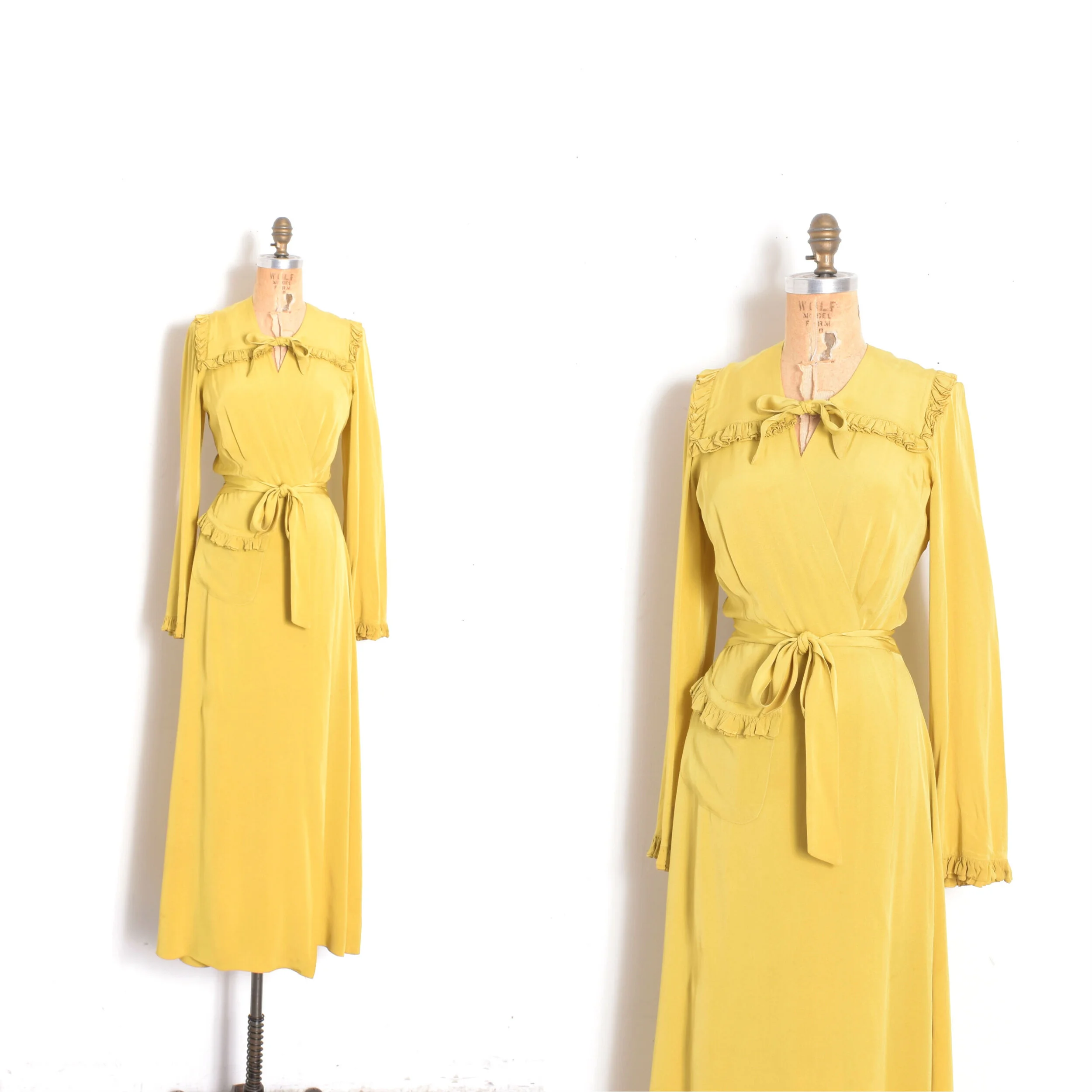 1940s Mustard Rayon Hostess Gown-XS/S