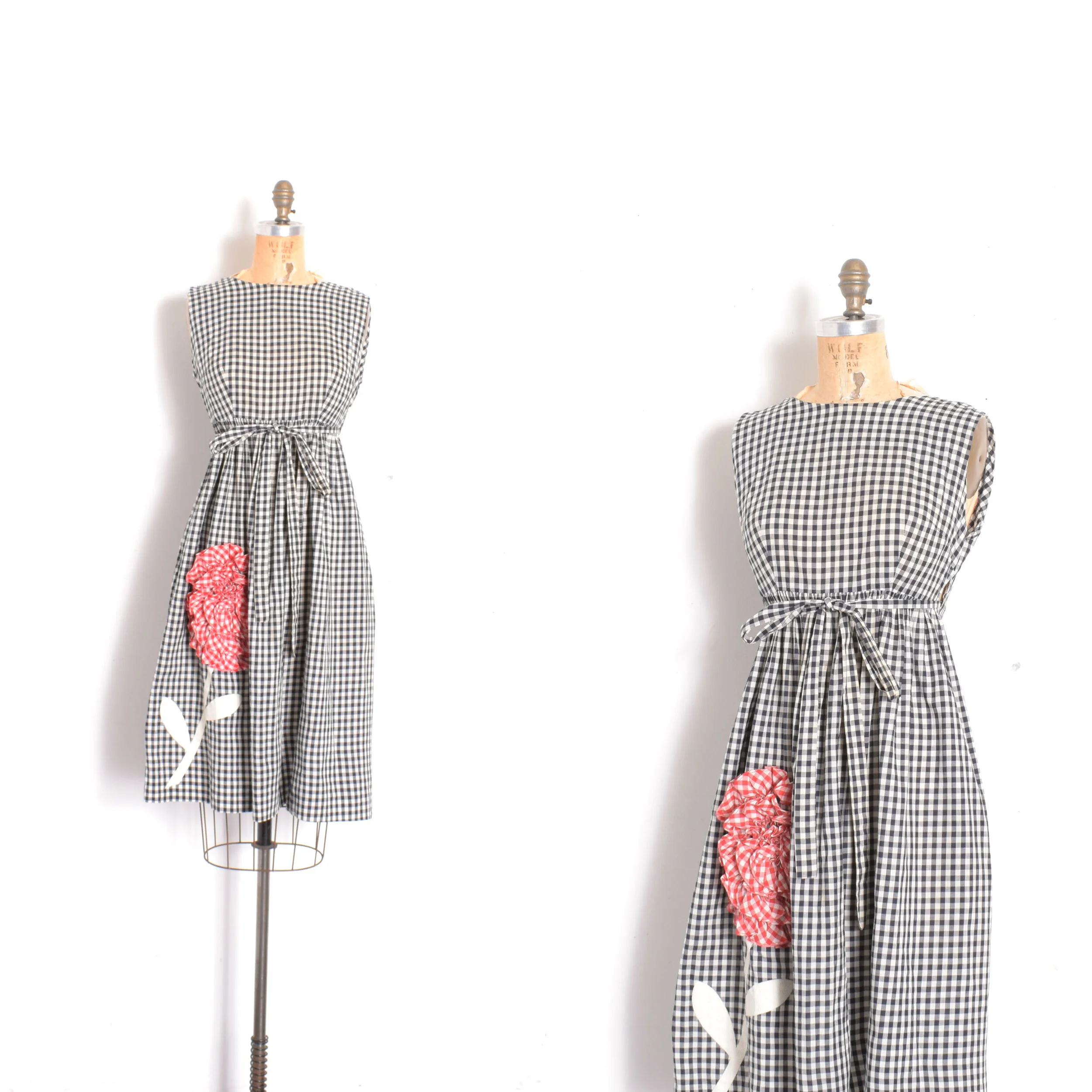 1960s Gingham Babydoll Wrap Dress-XS/S/M