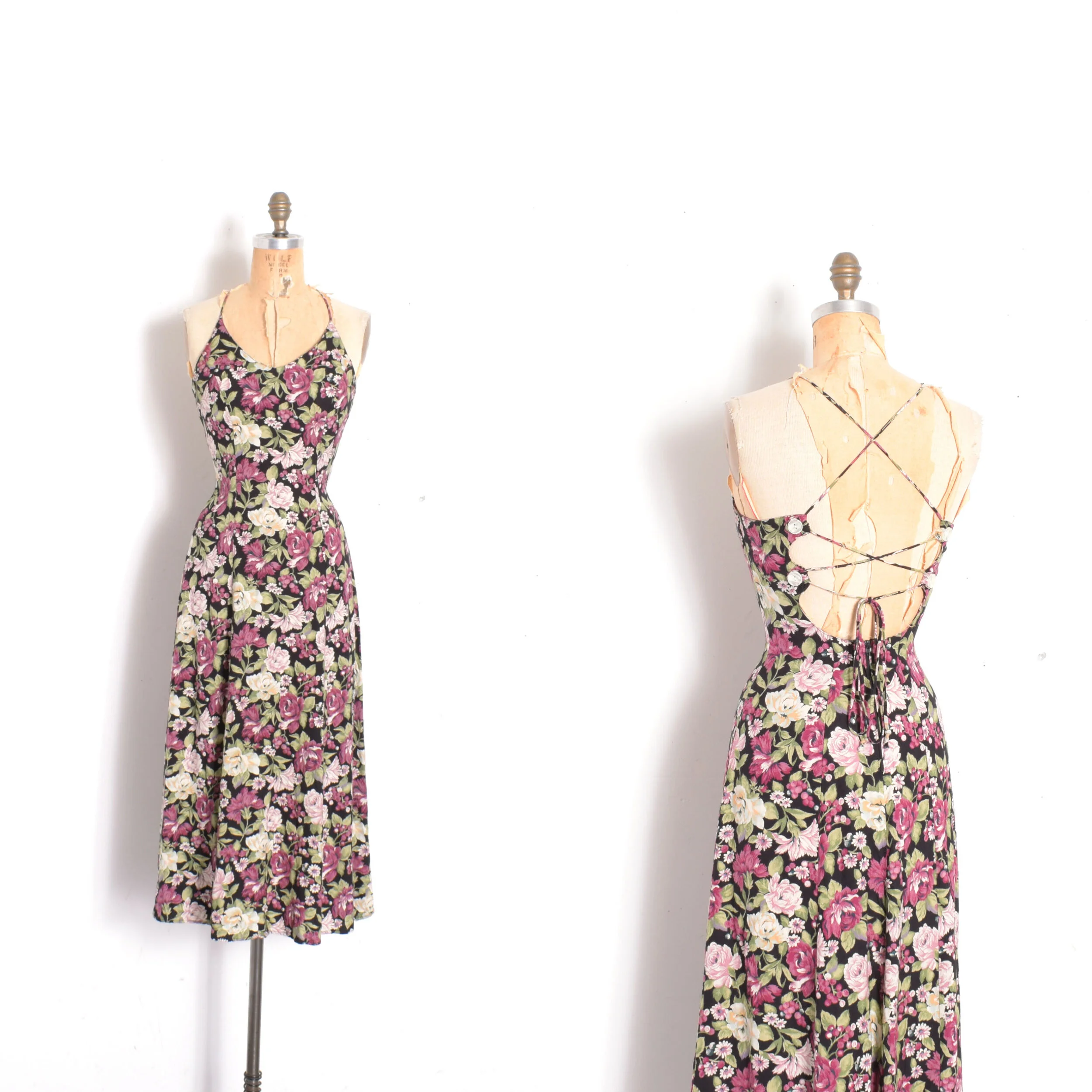 '90s Lace-Back Moody Floral Sundress-XS/S