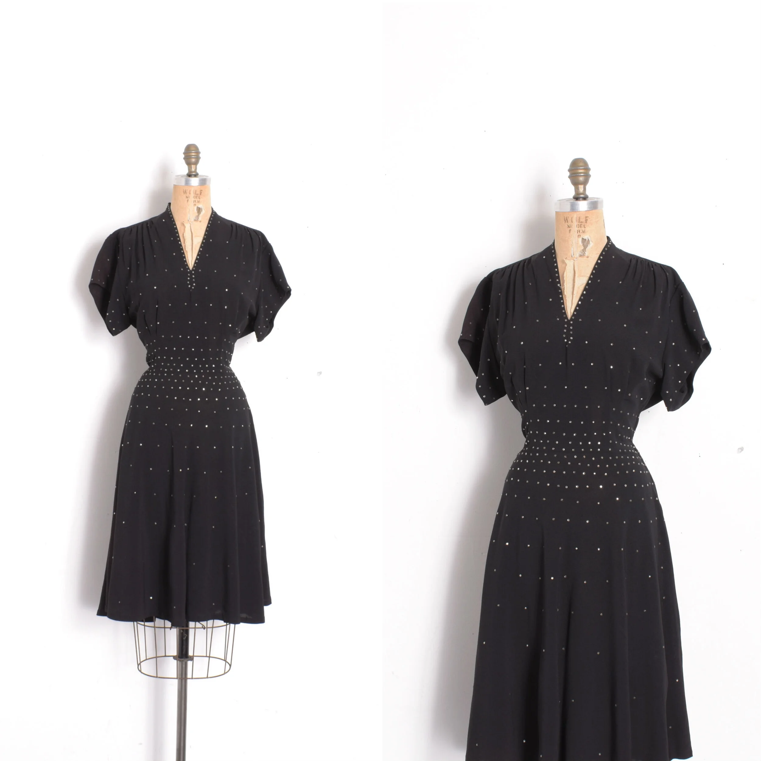 1940s Rhinestone Studded Rayon Dress-large