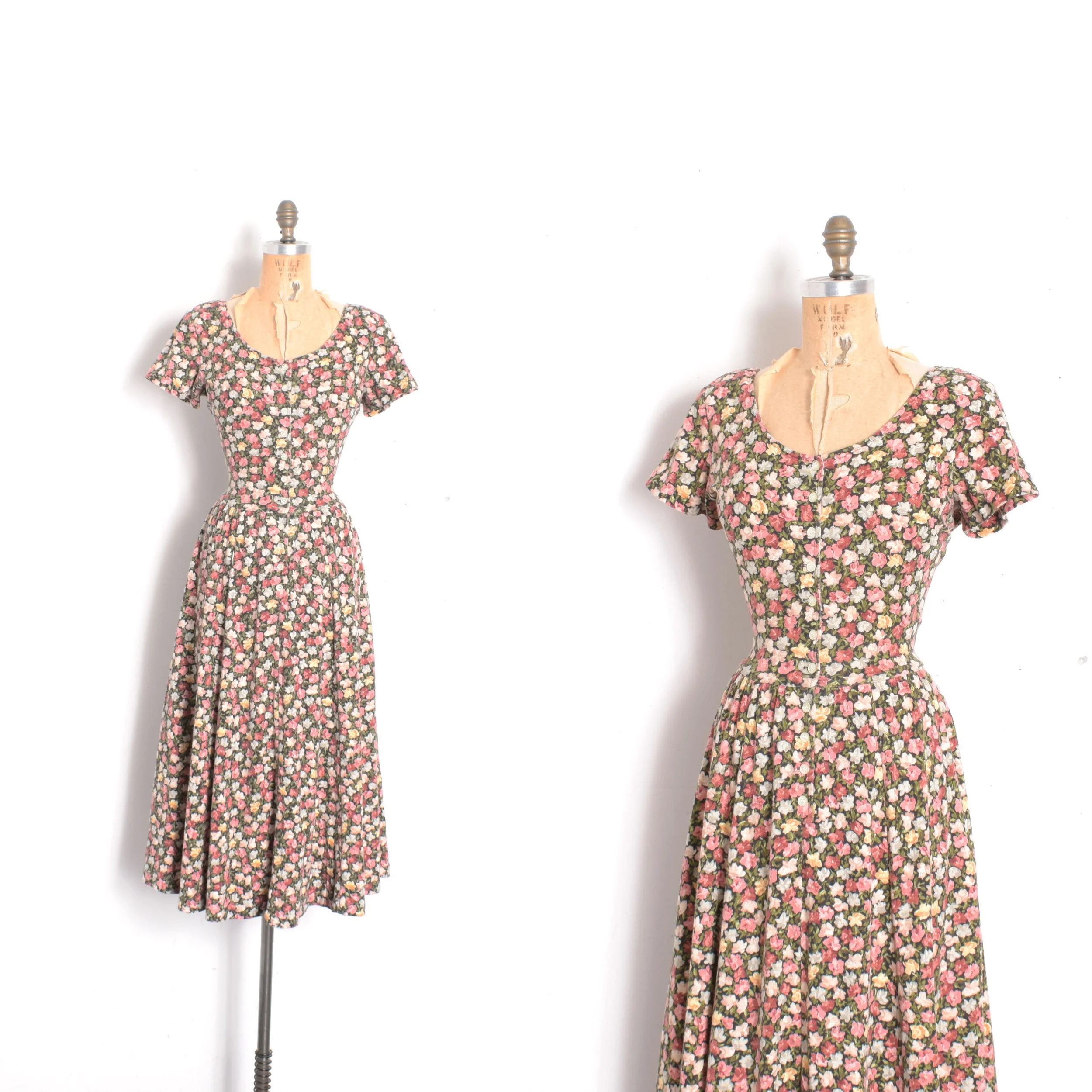 1980s Stretch Cotton Floral Dress-S/M