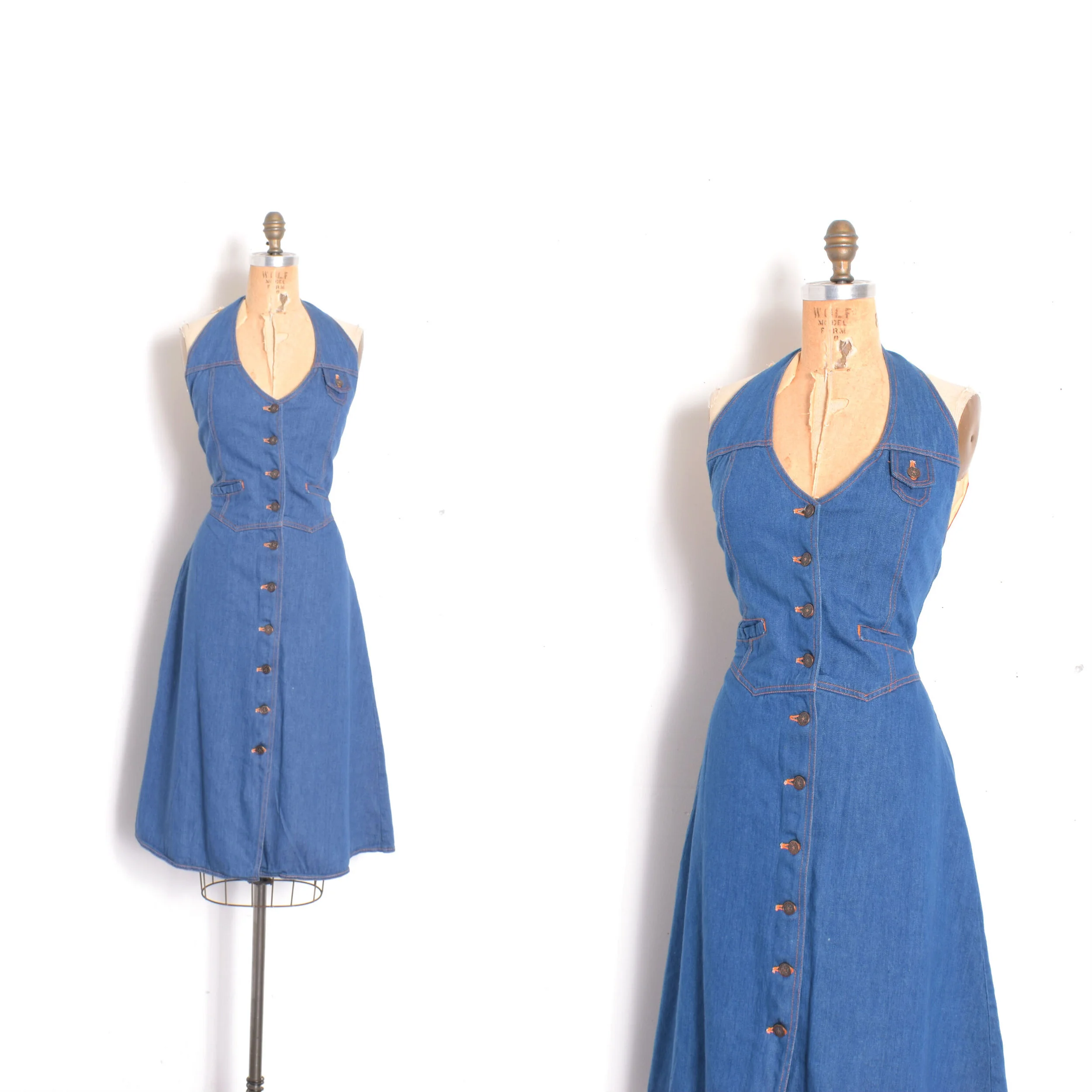 1970s Denim Halter Dress-M/L