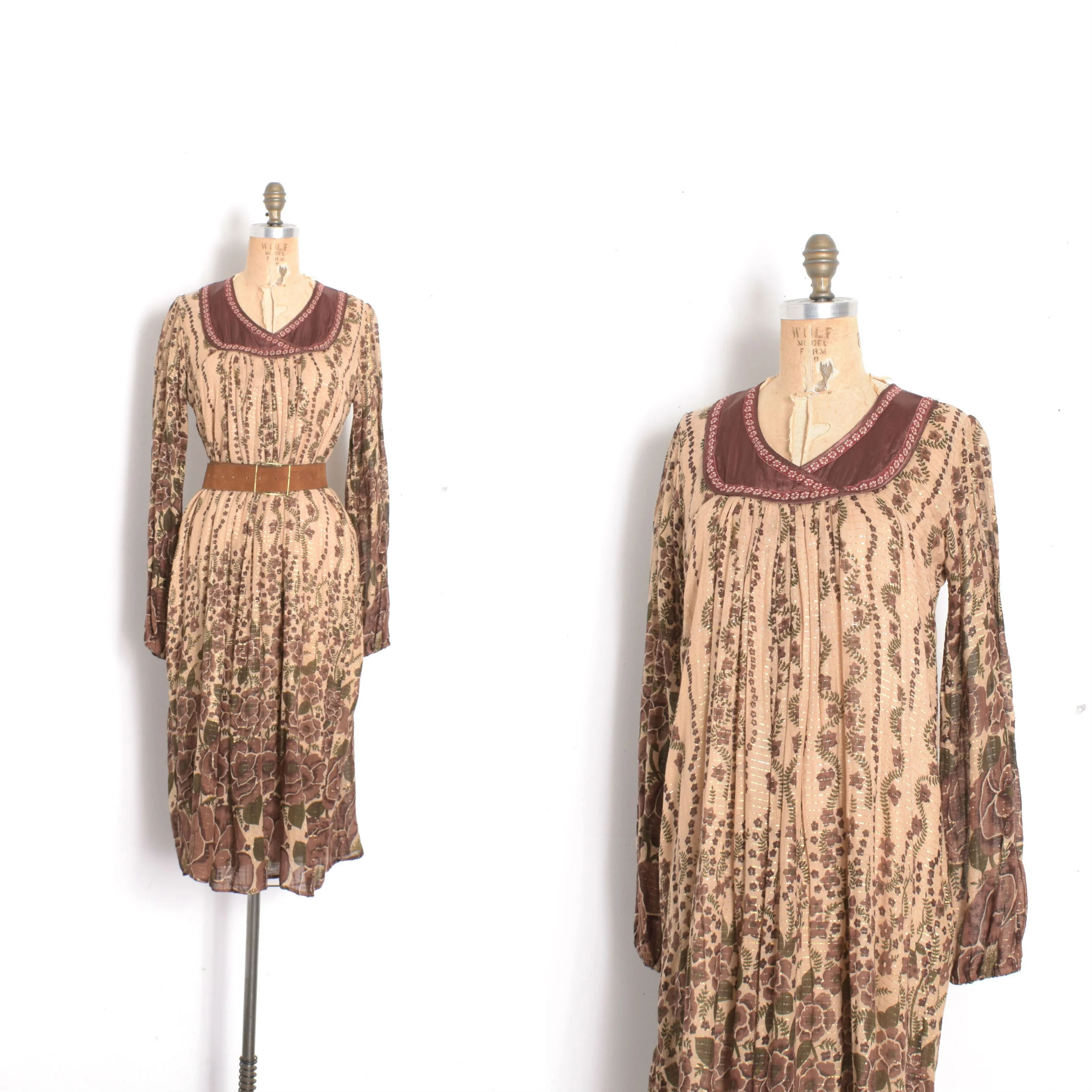 1970s Indian Cotton Floral Dress-S/M